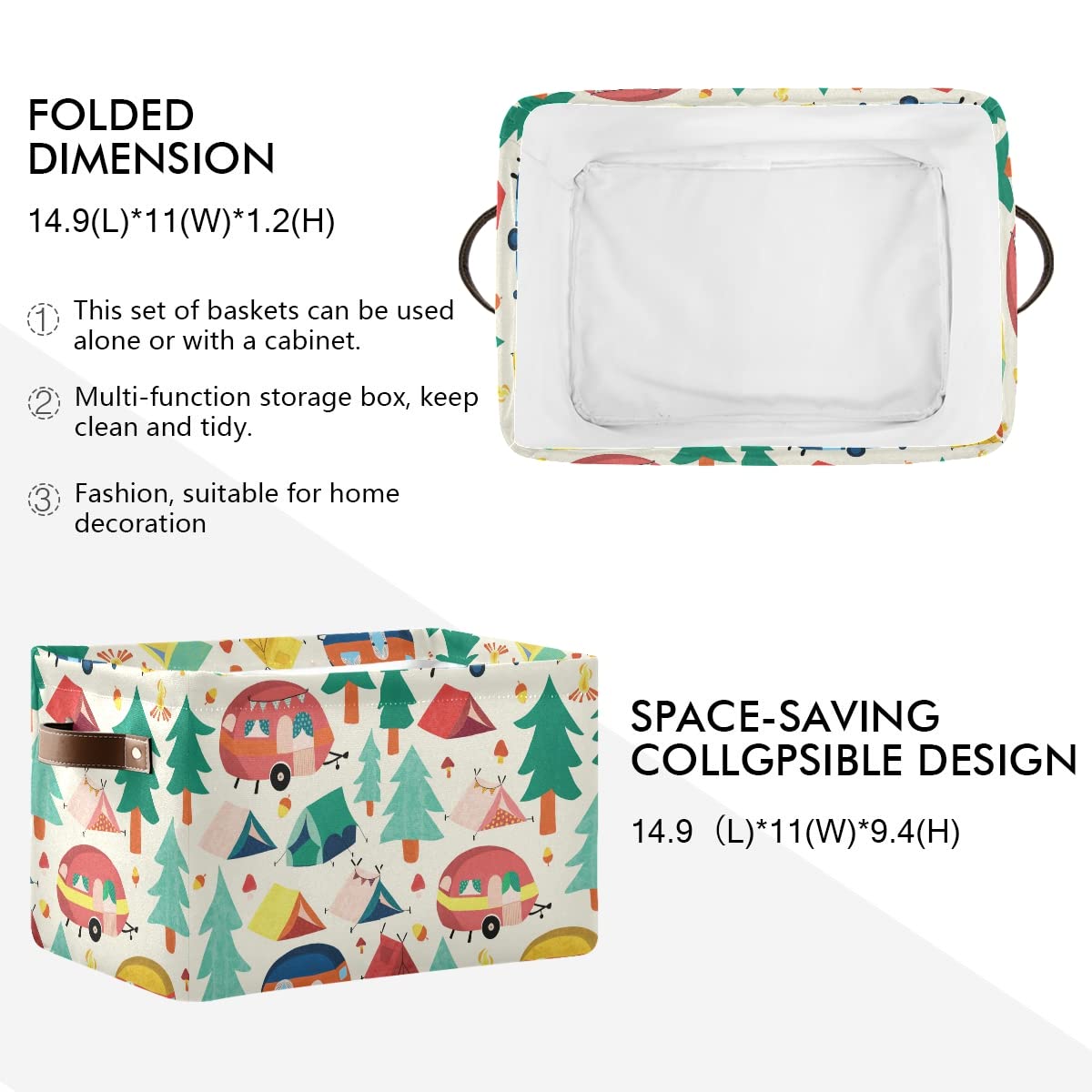 Camper Caravans & Tents Storage Basket - Forest Square Canvas Storage Bins for Home Office Organization - Closet Shelf Organizer (1-Piece) - Perfect for Camping Gear, Bedroom & Closet Storage
