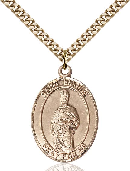 14kt Gold Filled St. Eligius Catholic Patron Saint Medal Pendant Necklace for Men & Women - Religious Jewelry Gift for Baptism, Confirmation & Spiritual Protection