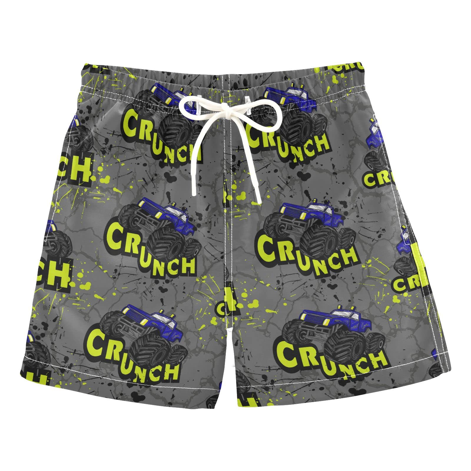 Hand Drawn Monster Truck Swim Trunks for Boys - Toddler Beach Board Shorts | Kids Swimsuit Size XL | Perfect for Pool, Beach & Summer Water Activities