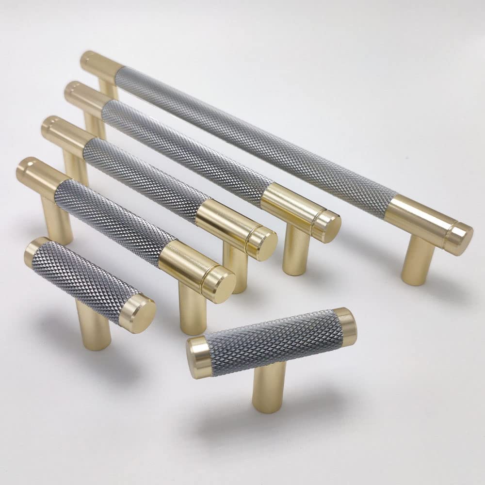 24 Pack 7.5 Inch (192mm) Gold & Grey Knurled Cabinet Pulls - Brushed Gold Aluminum Drawer Handles for Kitchen Cabinets, Dressers & Furniture Hardware (Modern Home Decor Upgrade)