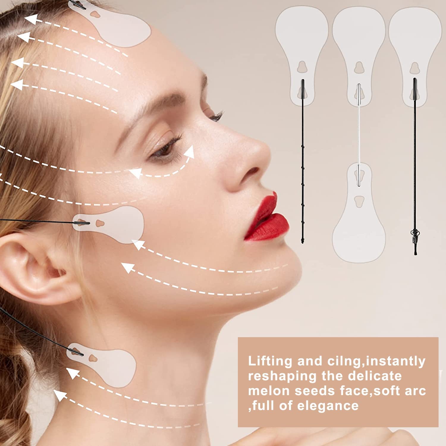 GLNRM Invisible Face Lift Tape - Instant Facelift Sticker for Double Chin, Wrinkles & Saggy Skin - 40pcs with Elastic Bands - Perfect for Lifting, Tightening & Enhancing Facial Contour - Ideal for Daily Use, Special Events & Photo Shoots