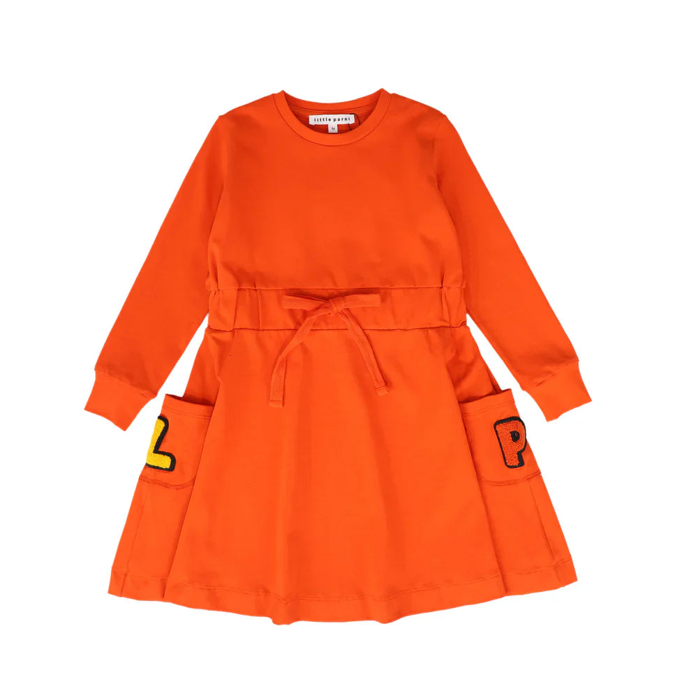 Little Parni Girls' Pocket Orange Dress K488 - Stylish & Comfortable Casual Wear for School, Playdates & Outdoor Activities