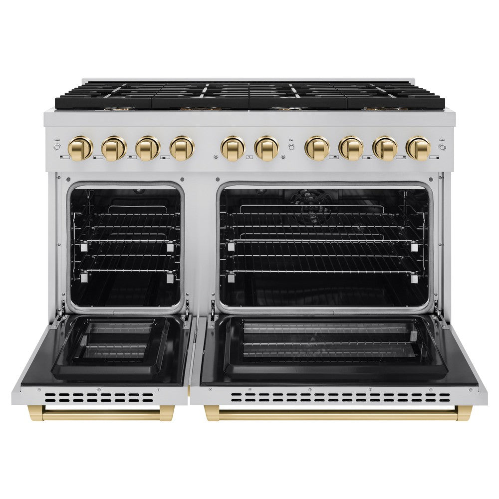 ZLINE Autograph Edition 48-inch 6.7 cu. ft. Dual Fuel Range with 8-Burner Gas Cooktop - Stainless Steel & Polished Gold Accents (SDRZ 48 G) - Professional Kitchen Appliance for Home Chefs & Entertaining