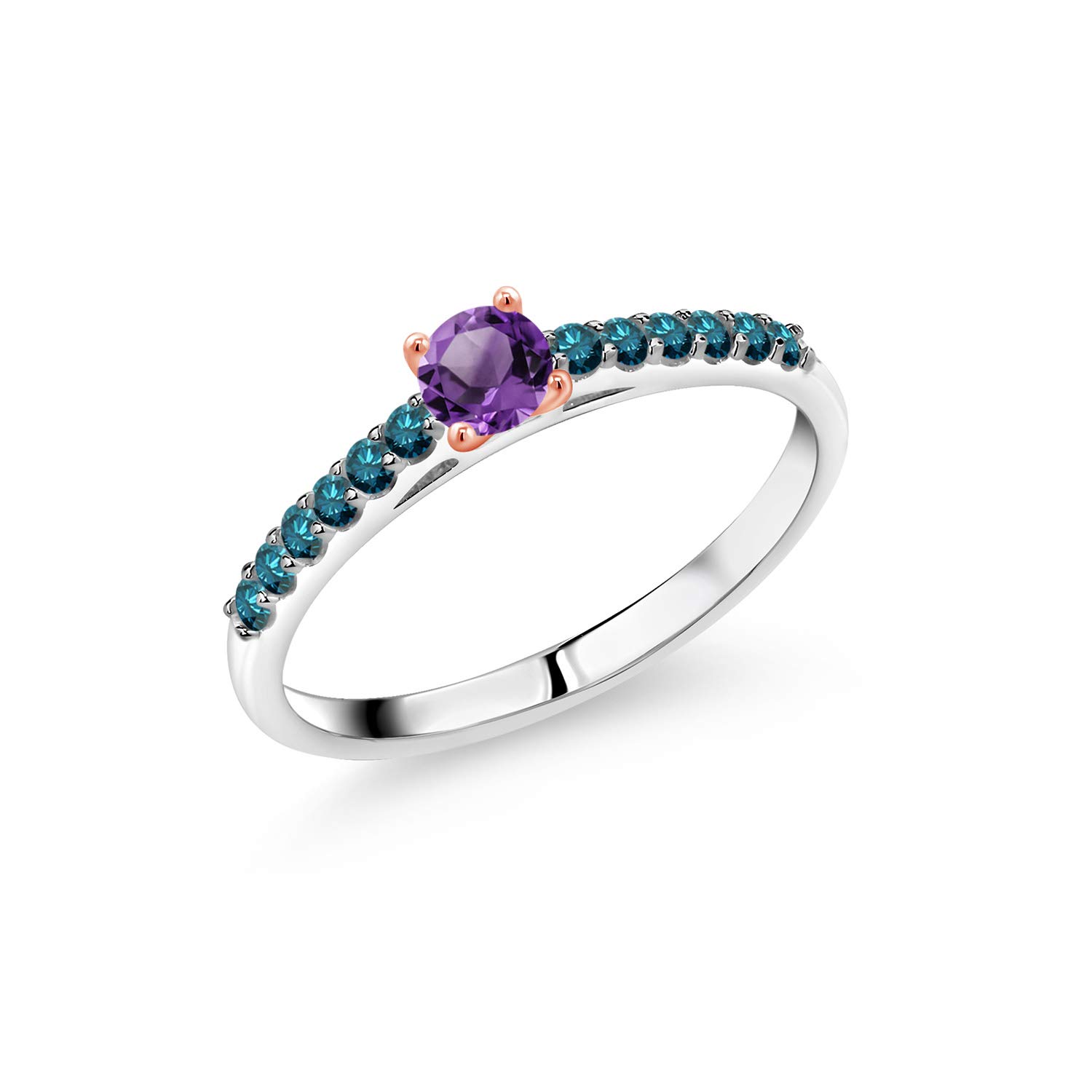 0.36 Ct Natural Purple Amethyst & Blue Diamond Ring in 925 Sterling Silver & 10K Rose Gold - Elegant Jewelry for Women, Perfect for Engagement, Wedding & Special Occasions