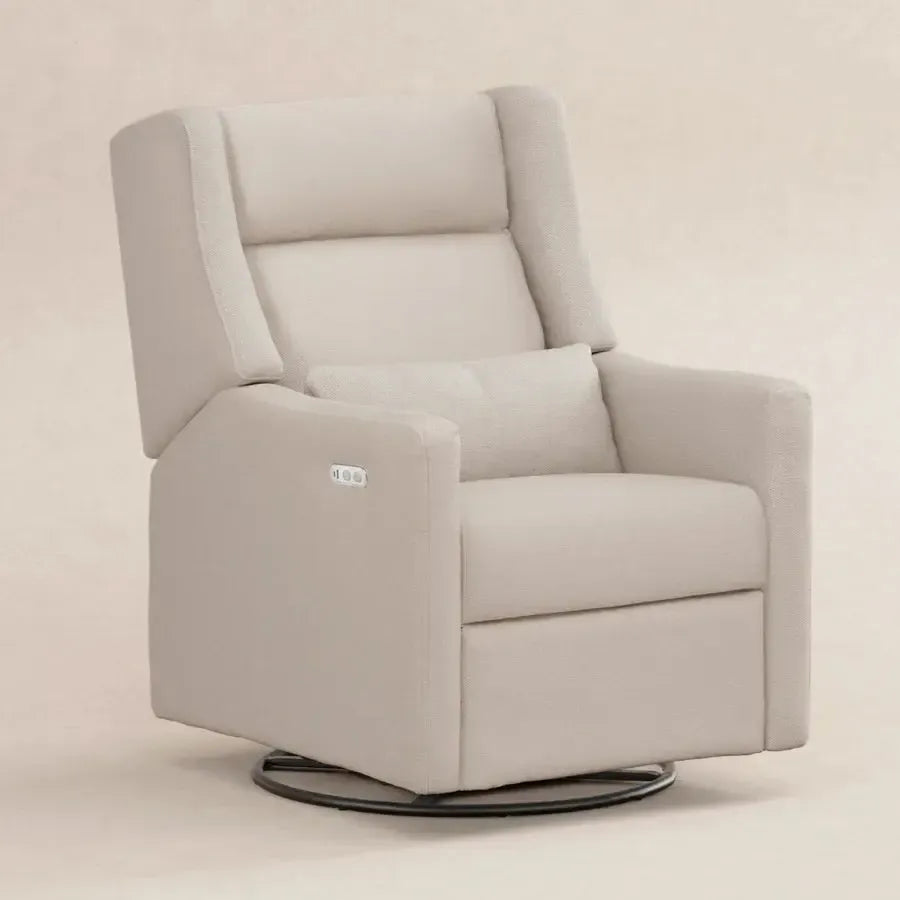 Babyletto Kiwi Plus Electronic Glider Recliner with Adjustable Headrest - Performance Grey Eco Weave Fabric - Nursery Glider for Breastfeeding & Baby Comfort