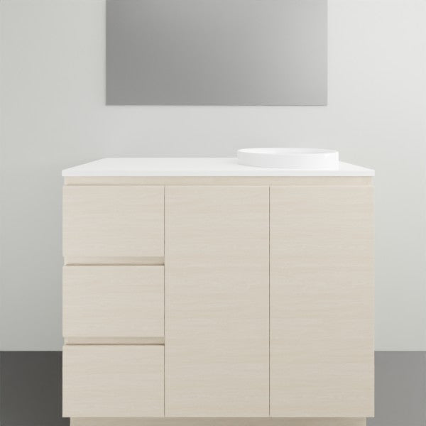 ADP Glacier Lite Door and Drawer Trio Vanity with Solid Surface Top - Modern Bathroom Vanity Set with Storage for Small Spaces, Perfect for Apartments and Powder Rooms
