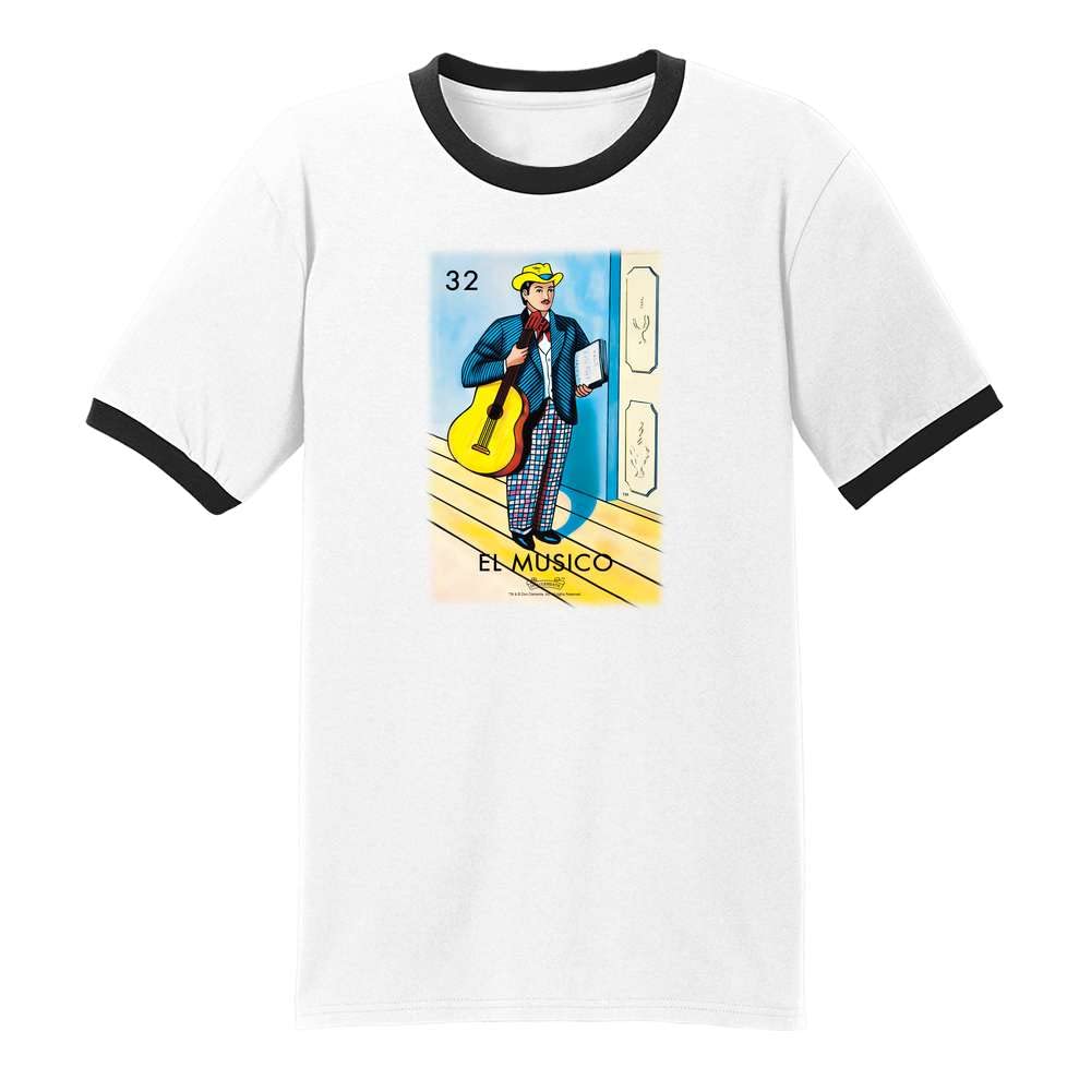 Pop Threads El Musico Musician Loteria Card Mexican Graphic T-Shirt for Men - Vintage Latino Cultural Tee for Concerts, Parties & Hispanic Heritage Month