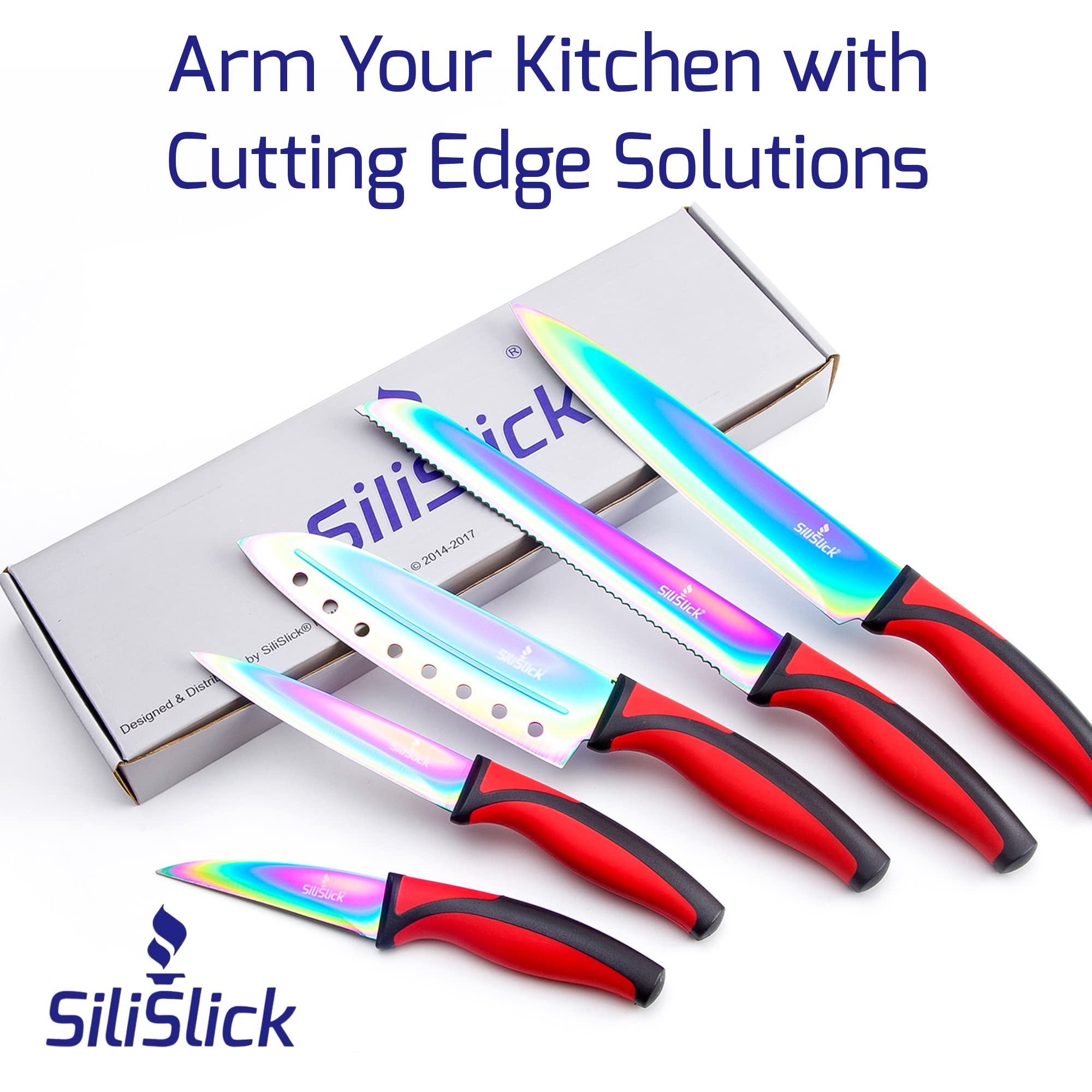 Premium 5-Piece Kitchen Knife Set with Sharpener & Magnetic Holder - Titanium Non-Stick Coated Stainless Steel, Dishwasher Safe - Perfect for Home Chefs, Cooking Enthusiasts & Professional Kitchens