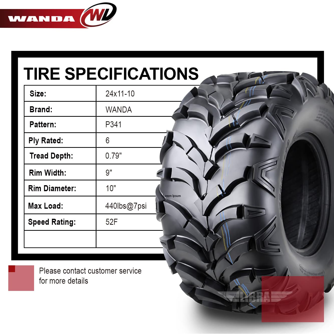WANDA 2 New ATV/UTV Tires 24x11-10 6PR P341-10245 - All-Terrain Off-Road Tires for Mud, Sand & Trail Riding