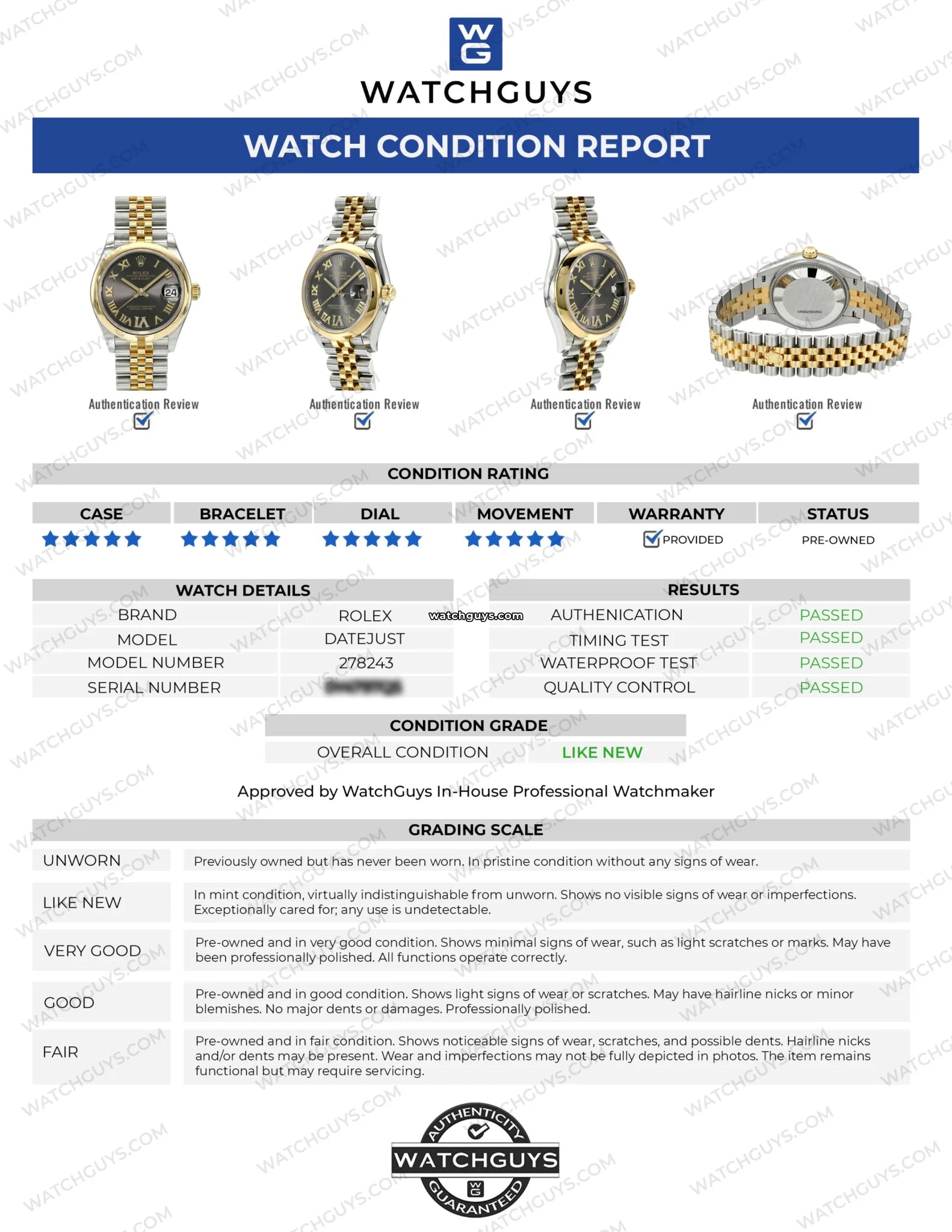 Authentic Rolex Datejust 278243 Women's Watch - Gray Dial, Roman Numerals, Jubilee Bracelet | Luxury Timepiece for Business, Formal Events & Special Occasions