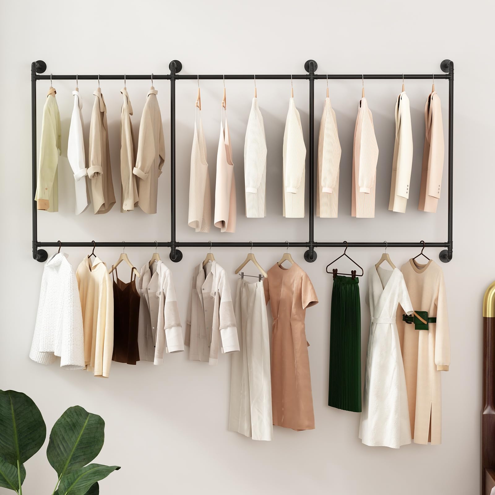 Heavy Duty Industrial Pipe Clothing Rack - Wall Mounted Closet Rod for Retail Stores, Laundry Rooms & Bedrooms | Durable Garment Organizer for Hanging Clothes, Coats & Accessories