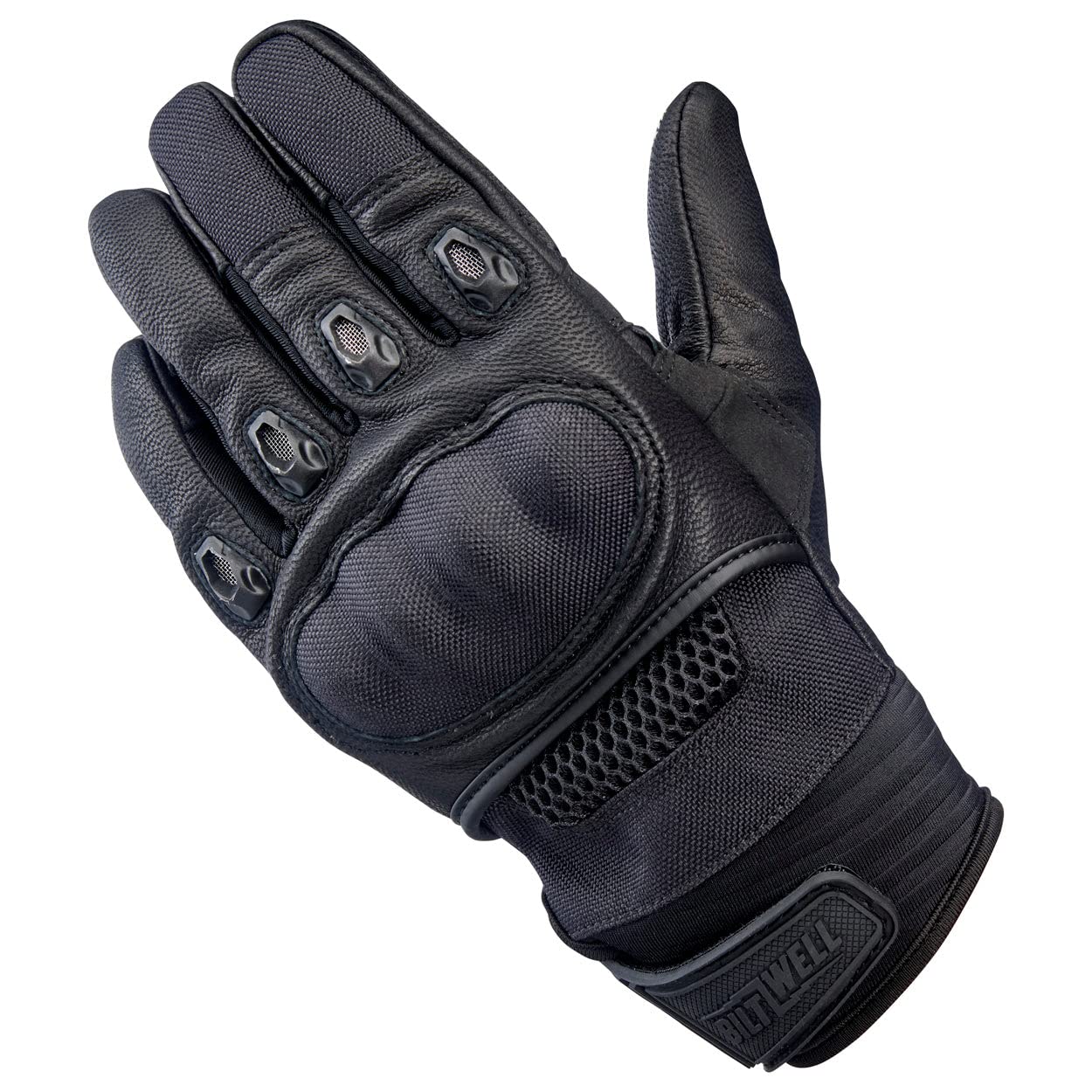 Biltwell Bridgeport CE Certified Motorcycle Gloves with Knuckle Guard & Impact Protection - Black Out Finger Vents for Riding Comfort & Safety - Perfect for Street Bikes, Cruisers & Long-Distance Touring