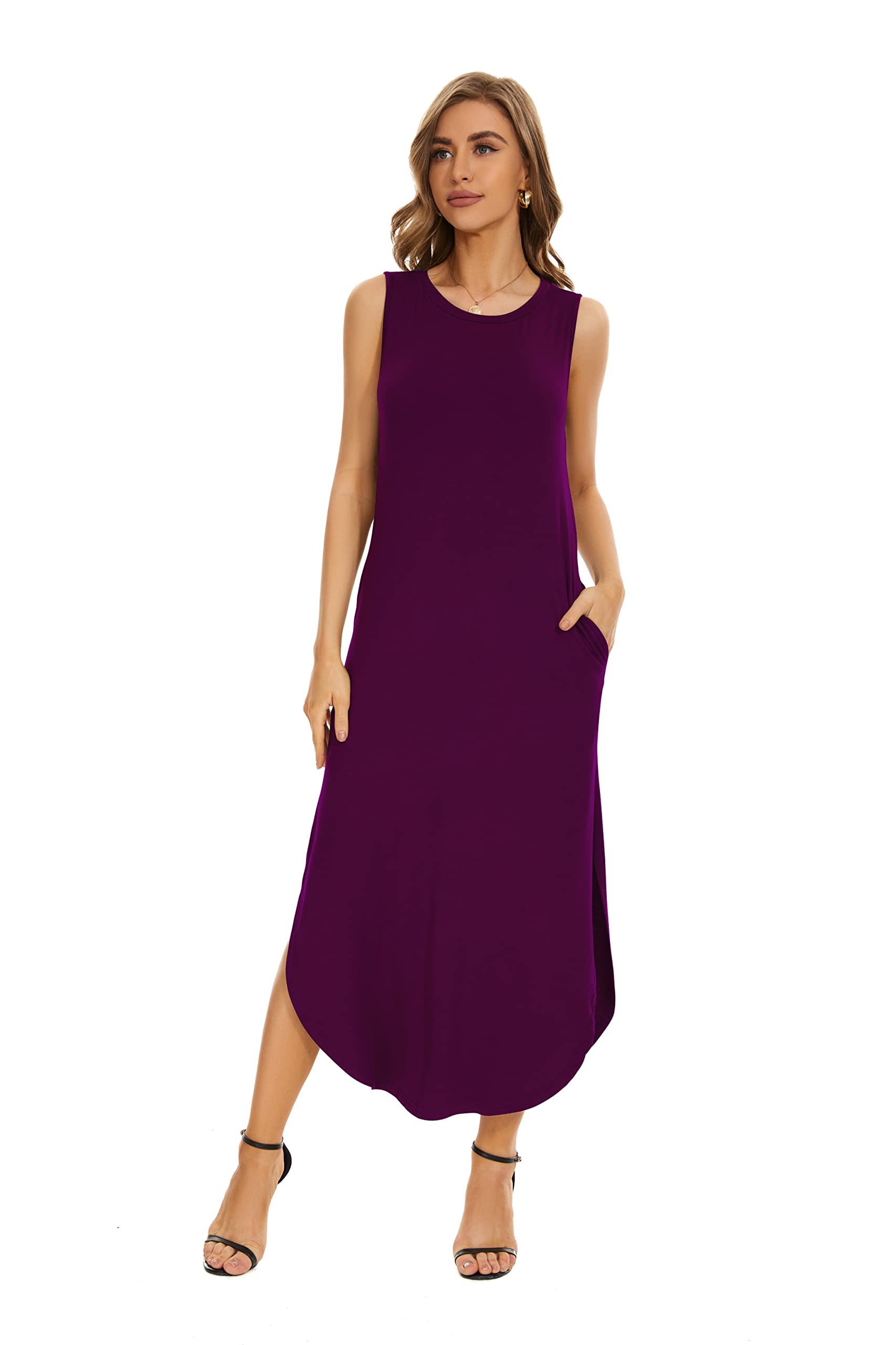 Cuptacc Women's Summer Maxi Dress - Sleeveless Floral Beach Dress with Pockets | Elegant Long Dress for Vacation, Party & Casual Wear 2024