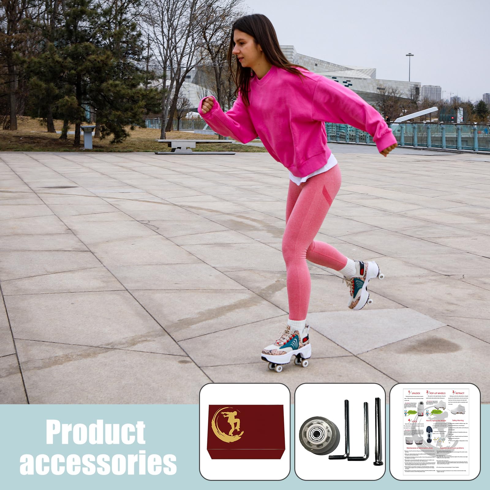 Women's & Kids' Convertible Roller Skate Shoes - 4-Wheel Adjustable Roller Skates Sneakers for Girls & Boys | Outdoor Skating, Sports & Casual Wear