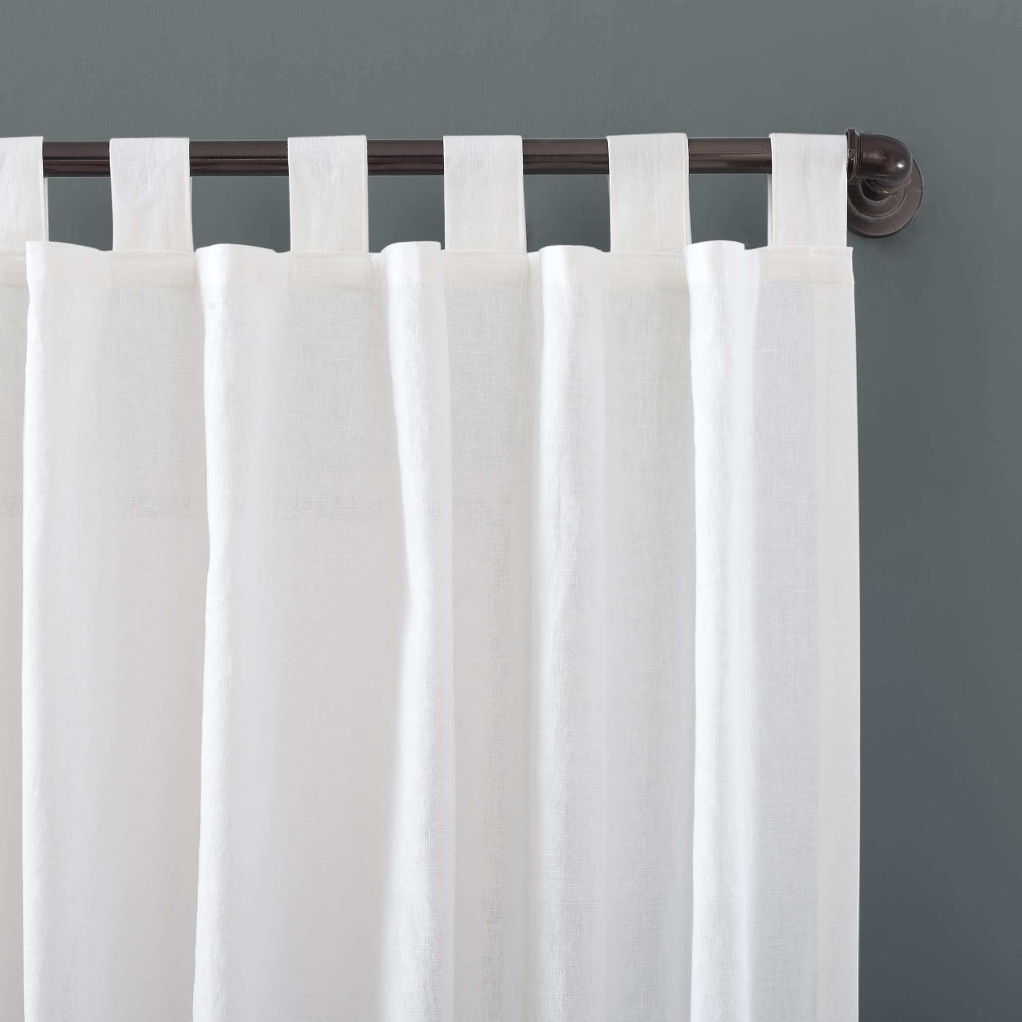 Archaeo Linen Cotton Blend Tab Top Curtains 50x84 Inches - Breathable White Window Drapes for Living Room & Bedroom