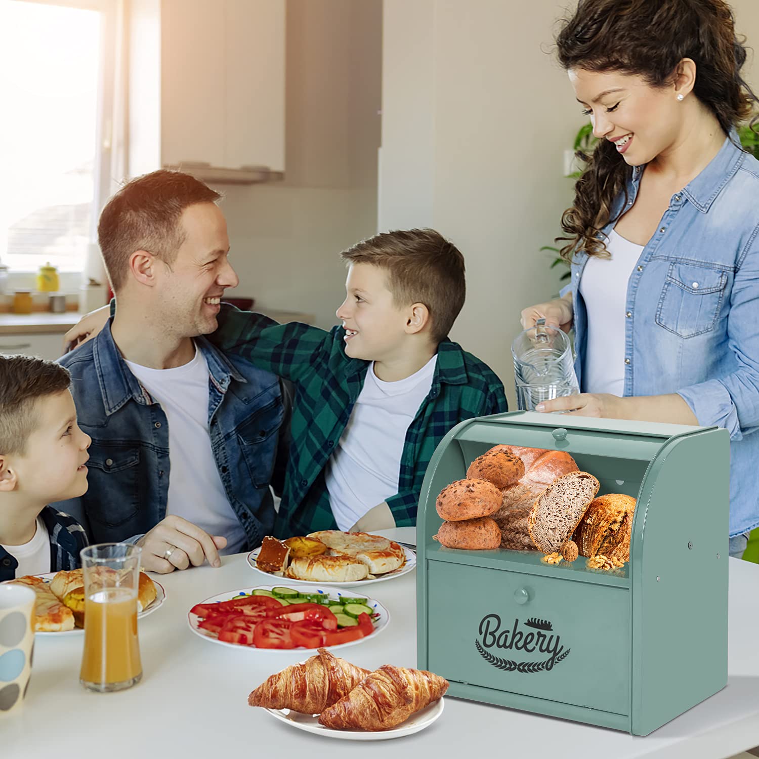Stainless Steel Bread Box for Kitchen Countertop - Large Capacity Bread Storage Container Holds 2 Loaves - Rustic Farmhouse Style Bread Holder - Perfect for Organizing Baguettes, Sourdough, and Homemade Bread - Ideal for Kitchens, Bakeries, and Pantry Storage
