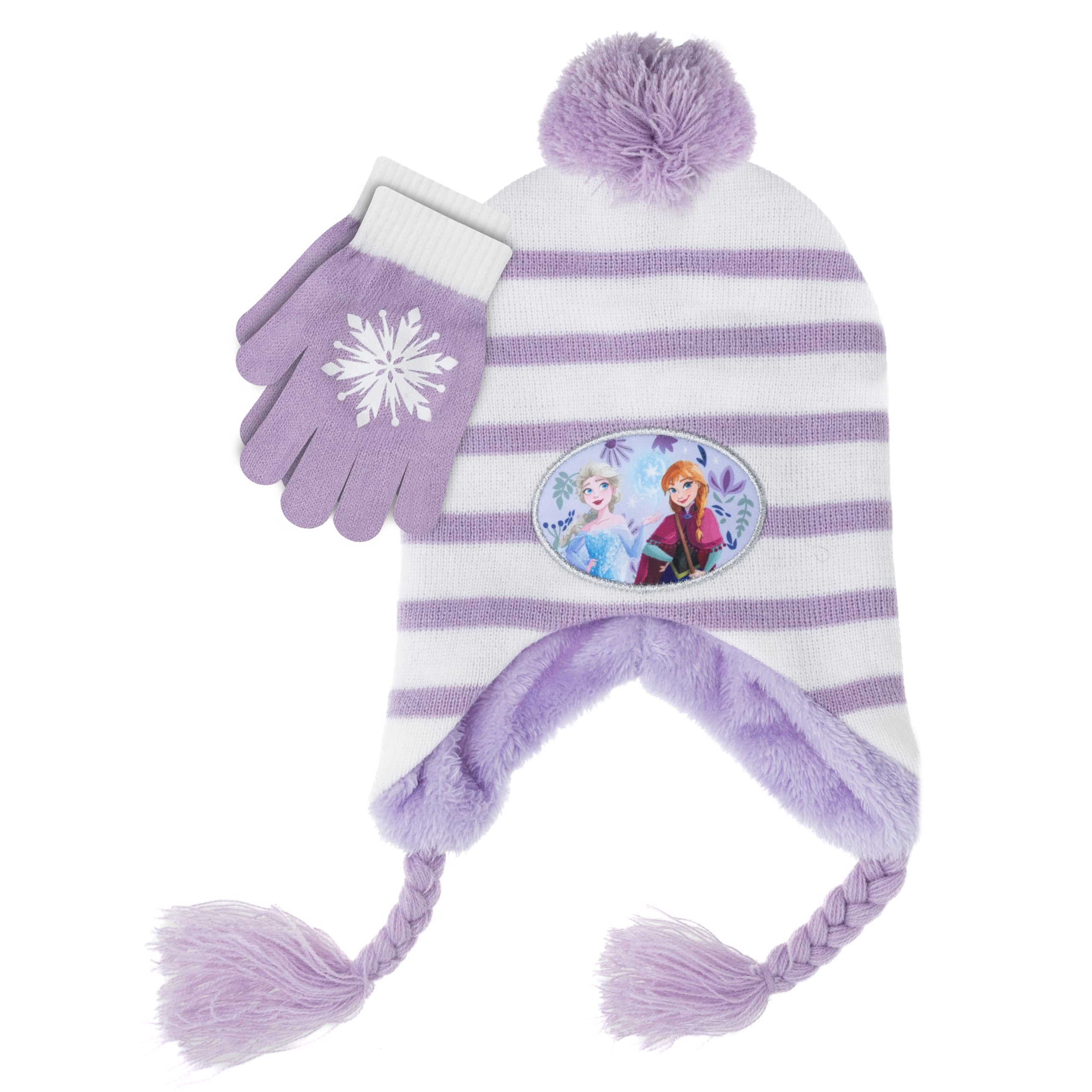 Disney Frozen Elsa & Anna Winter Beanie Hat & Snow Gloves Set for Girls & Toddlers - Warm Knit Hat & Waterproof Gloves for Snow Play, Outdoor Activities & Cold Weather Protection