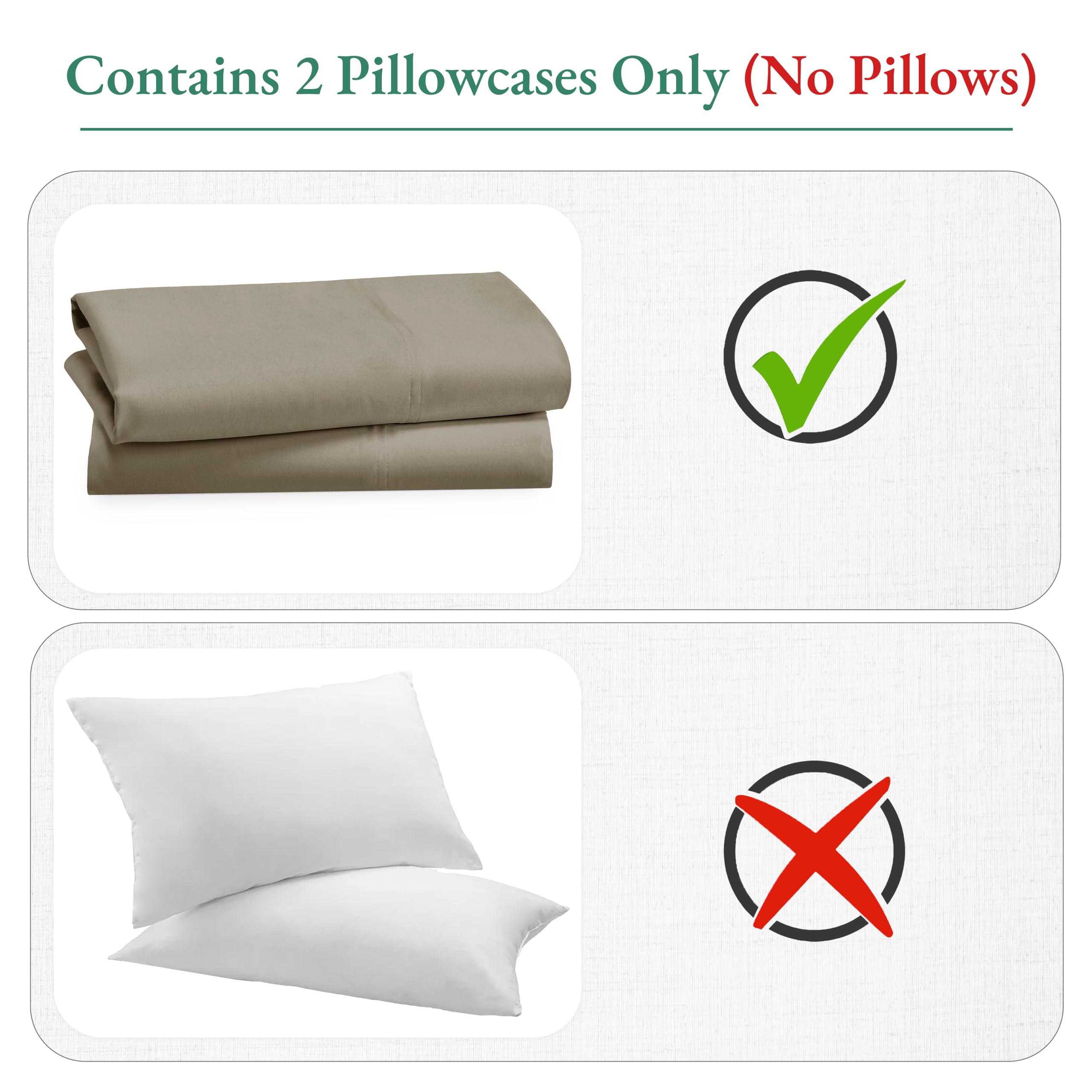 Luxury 600 Thread Count 100% Cotton Pillowcase Set of 2 - Queen Size Hotel Quality Soft Pillow Cases for Standard & Queen Pillows (Taupe) | Perfect for Bedroom Upgrade, Guest Room Essentials & Spa-Like Sleep Experience