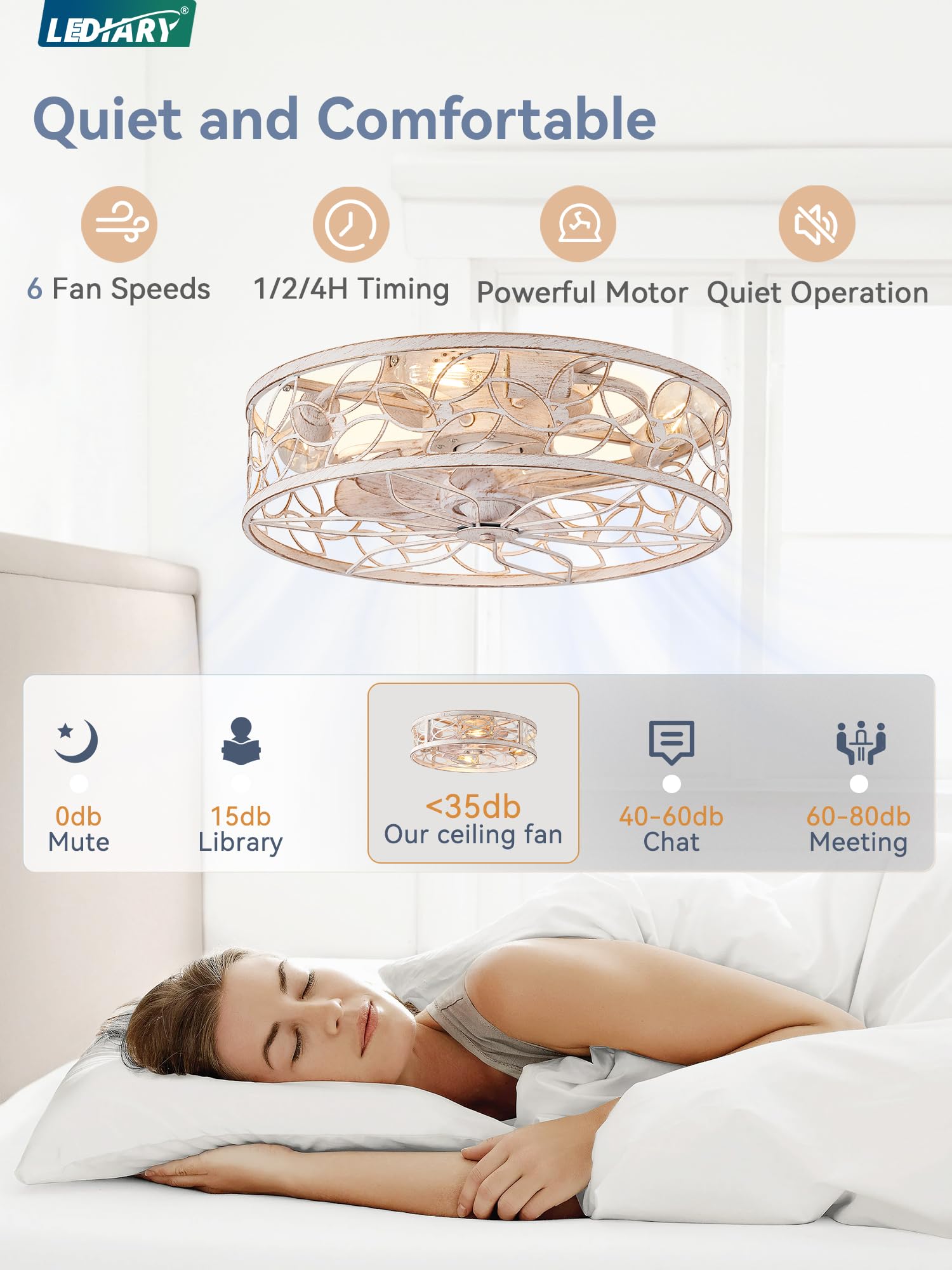 LEDIARY Bladeless Ceiling Fan with Light - 24