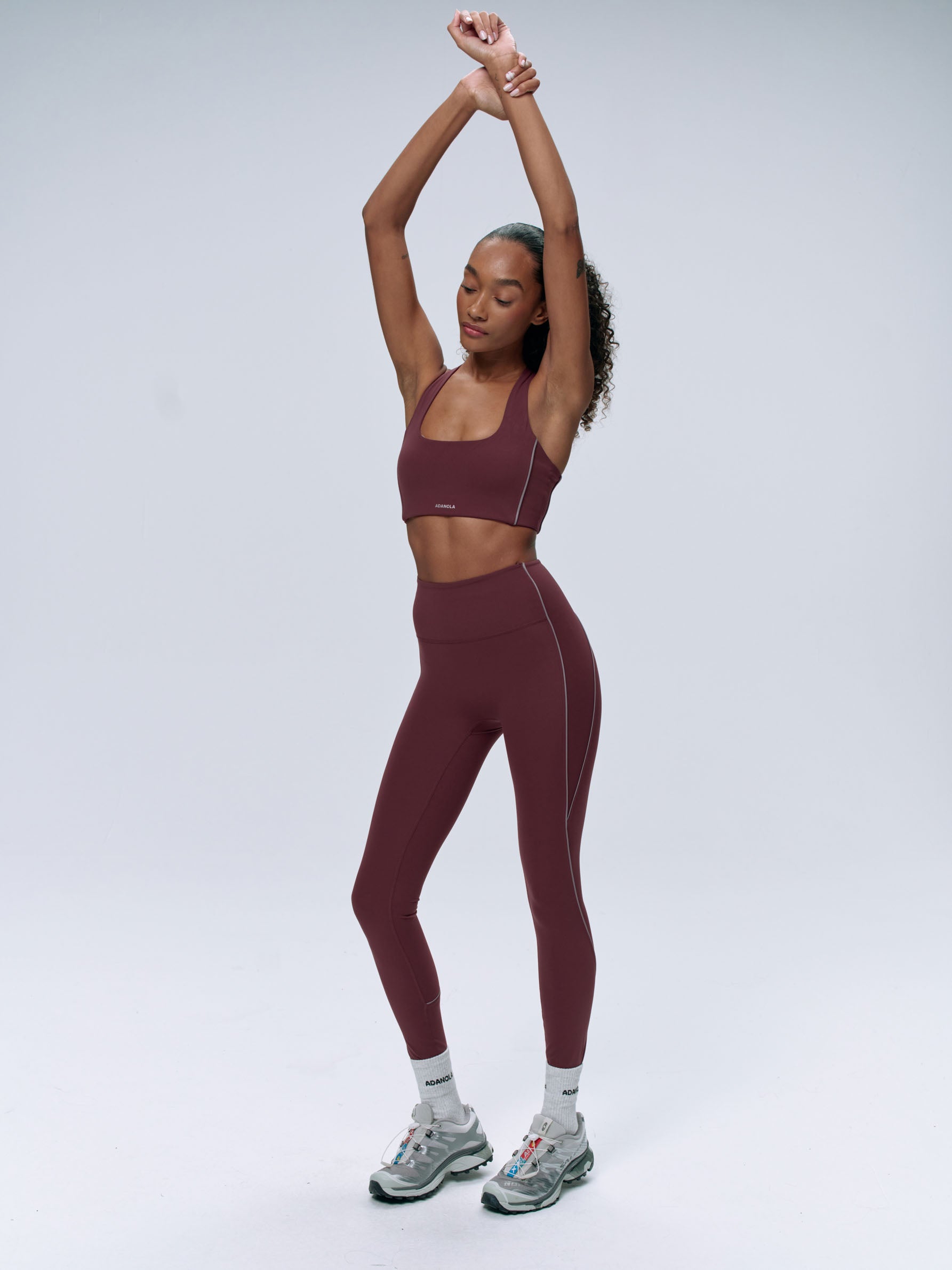 Ultimate Reflective Piping Leggings for Women - High Waist Burgundy Workout Yoga Pants | Night Running, Gym, Fitness & Casual Wear