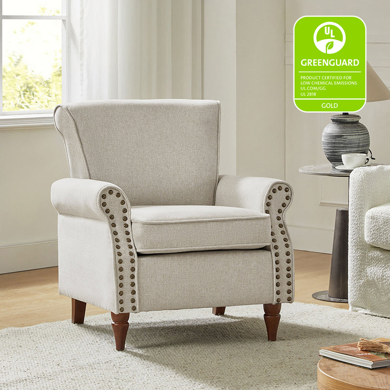 Hypanis Upholstered Armchair with Solid Wood Legs - Modern Living Room Accent Chair for Home, Office & Reading Nook - Comfortable Lounge Chair for Relaxing & Decor