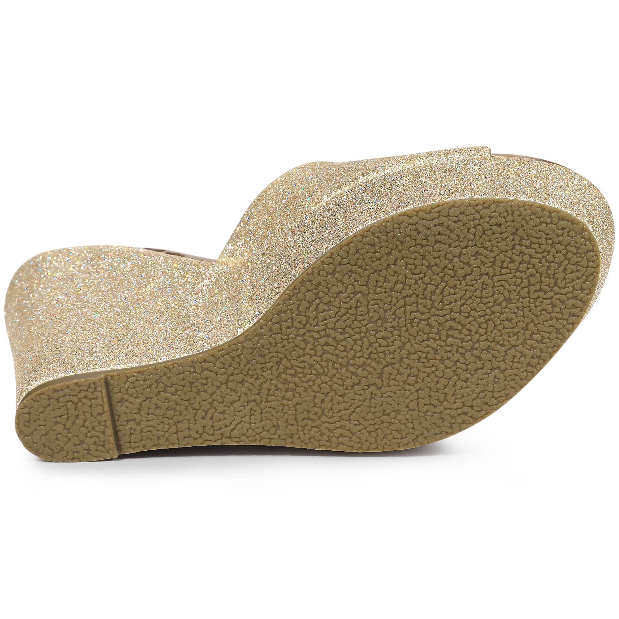 Allegra K Women's Glitter Platform Slip-On Wedge Heel Sandals | Comfortable & Stylish Dress Shoes for Party, Wedding & Evening Out