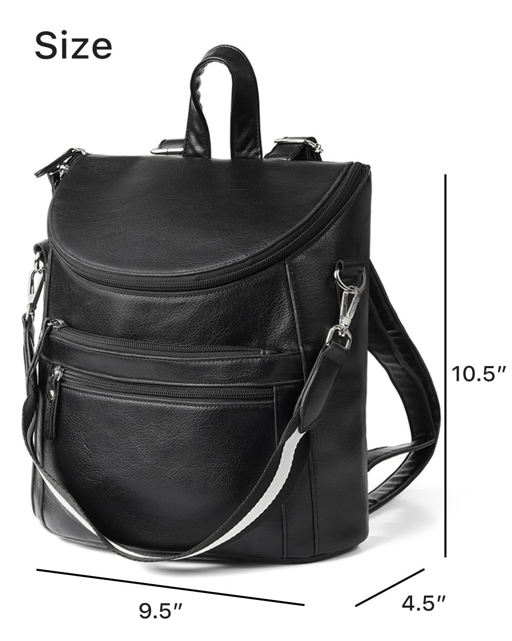 Nollia Women's Black Leather Mini Backpack - Adjustable Strap Daypack for Travel & Work