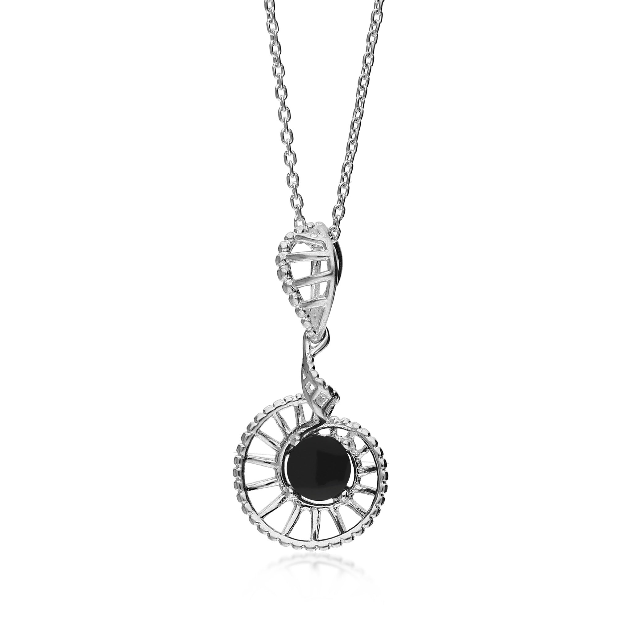 Whitby Jet Ammonite Swirl Sterling Silver Pendant Necklace - Elegant Fossil Jewelry for Women, Perfect for Gifts & Special Occasions