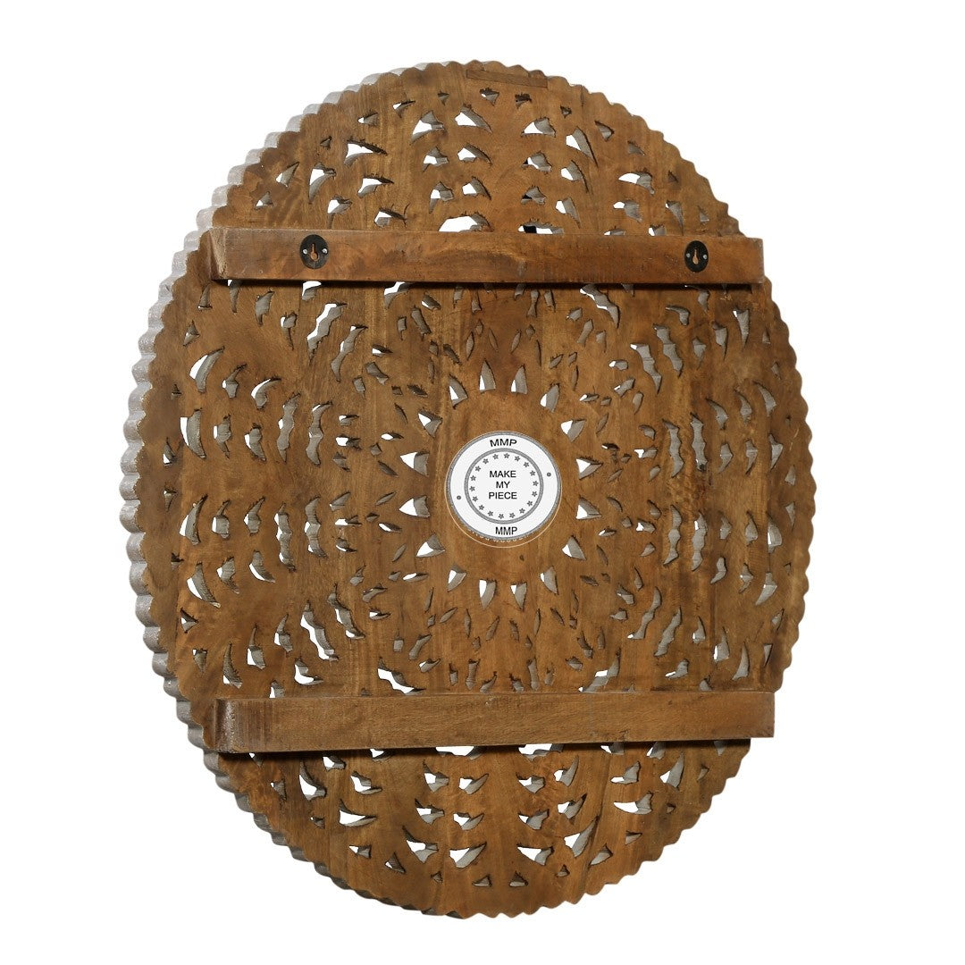 Hand Carved Indian Solid Wood Round Wall Rosette Panel - Decorative Wooden Wall Art for Living Room, Bedroom & Home Decor