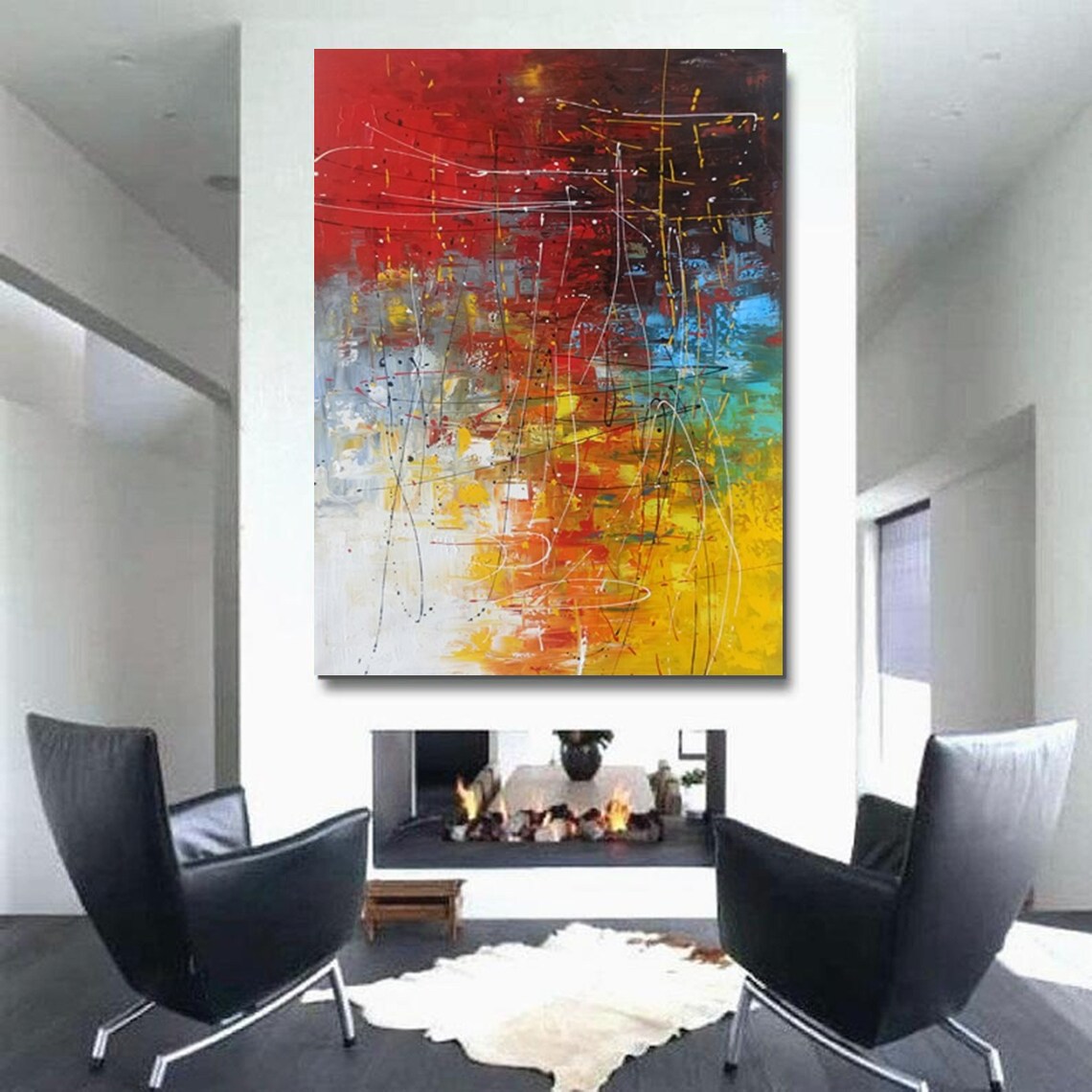 Contemporary Canvas Artwork - Large Modern Acrylic Abstract Painting in Red - Hand Painted Wall Decor for Dining Room, Living Room & Office - Premium Home Art for Modern Interiors