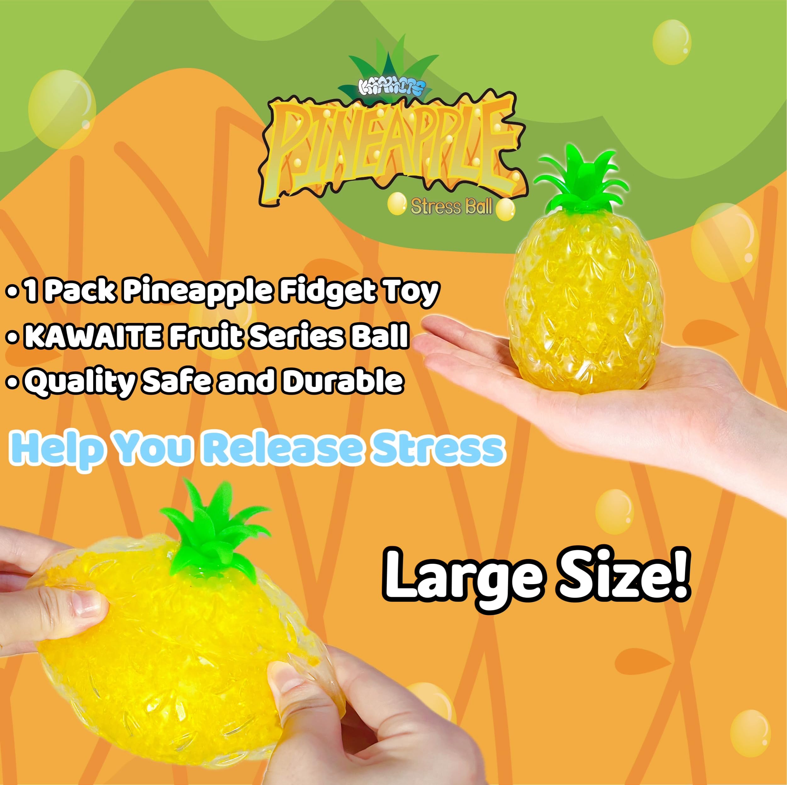 Pineapple Squishy Stress Ball (1 Pack) - Stretchy Fruit Stress Relief Toy for Adults & Kids - Perfect for Relaxation, Focus, Anxiety Relief - Great as Vase Filler, Home Decor, Christmas Ornaments & Easter Basket Stuffers