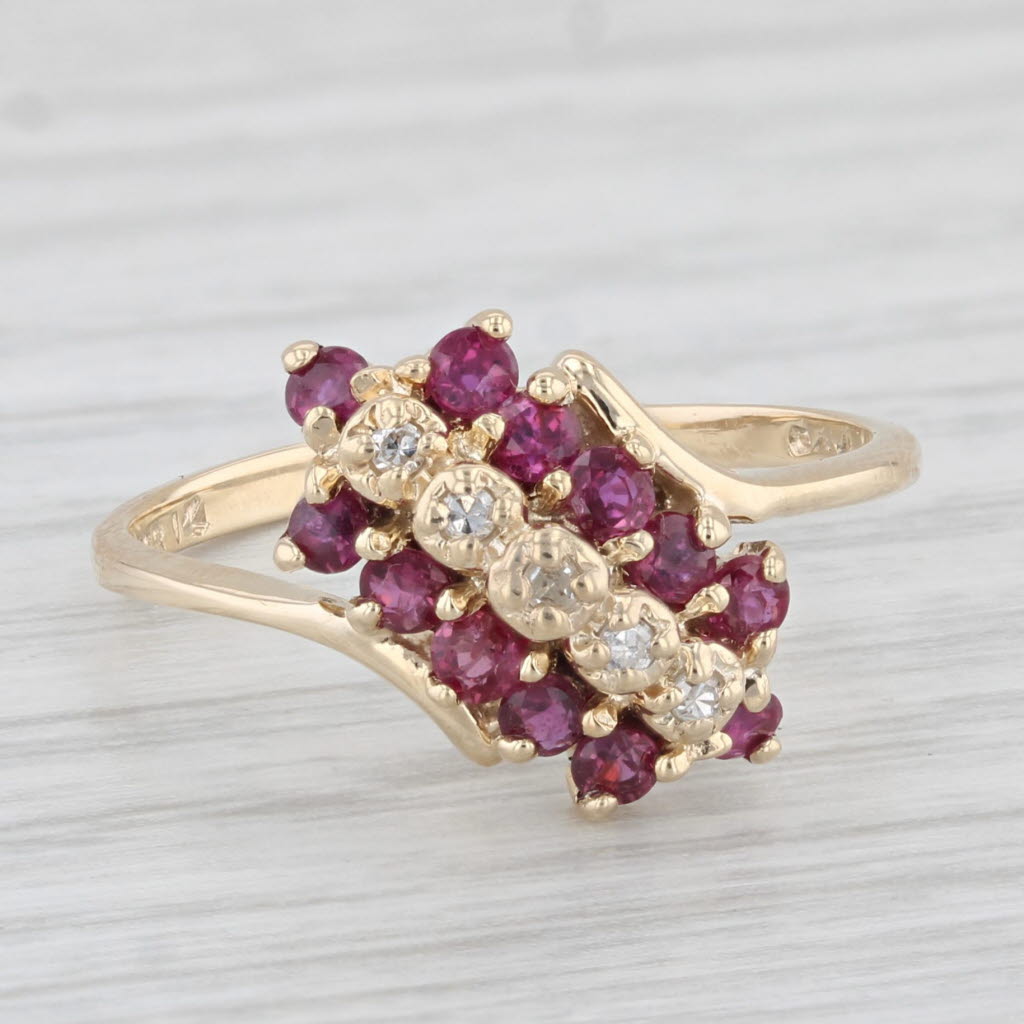 0.62ctw Natural Ruby & Diamond Cluster Ring in 10k Yellow Gold, Size 7.5, Bypass Design - Perfect for Engagement, Anniversary & Special Occasion Gifts