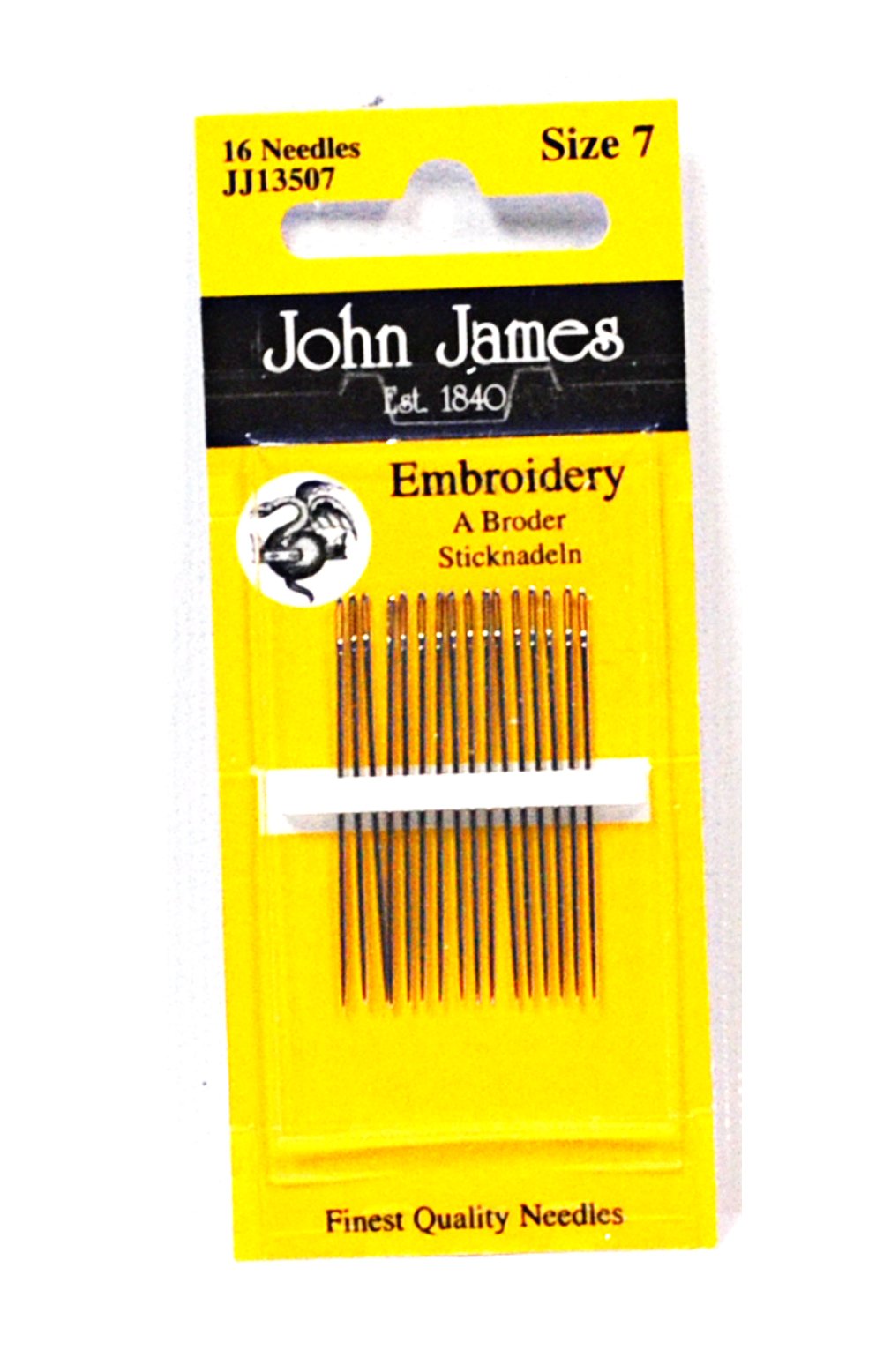 John James Size 7 Embroidery Needles - Premium Sharp Needles for Hand Embroidery, Cross Stitch & Sewing Projects | Perfect for Fabric, Canvas & DIY Crafting