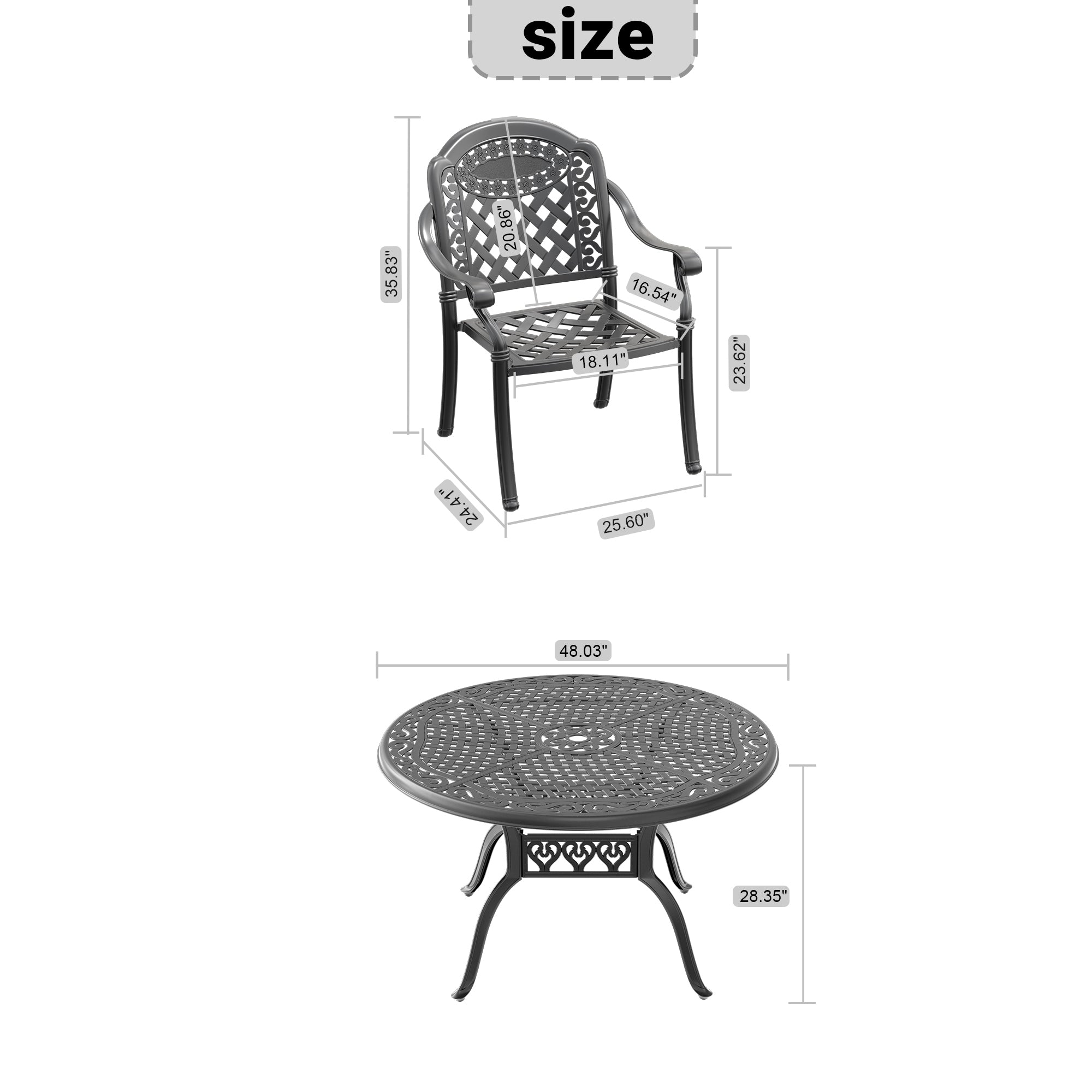 5-Piece Cast Aluminum Patio Furniture Set with Cushions - Outdoor Garden, Poolside, or Backyard Lounge Seating - Available in Multiple Color Options