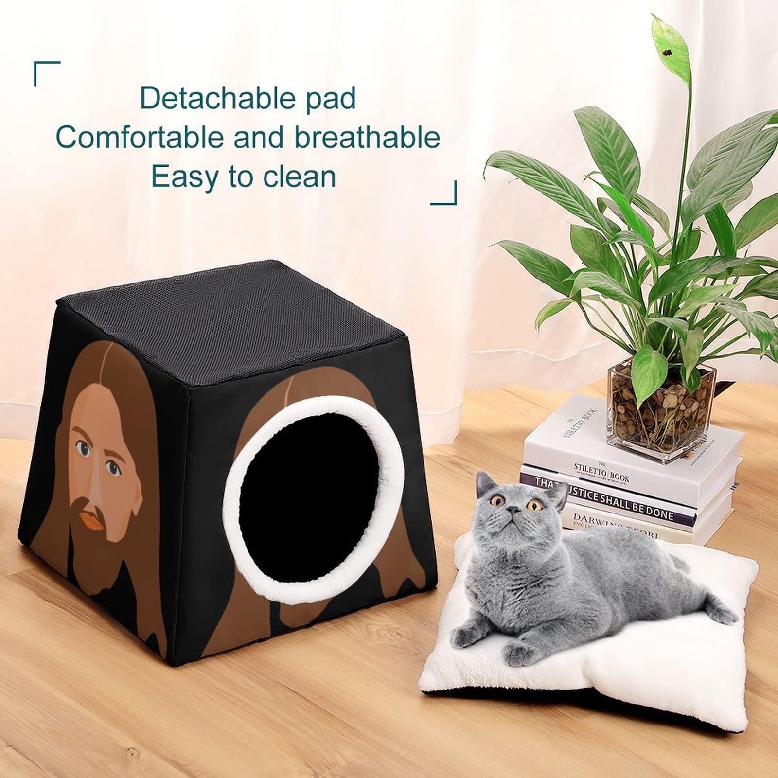 Printed Cat Houses & Condos - Foldable Cat Cube Bed with Removable Pillow - Cozy Pet Sofa for Indoor Cats - Perfect for Napping, Playing & Relaxing at Home