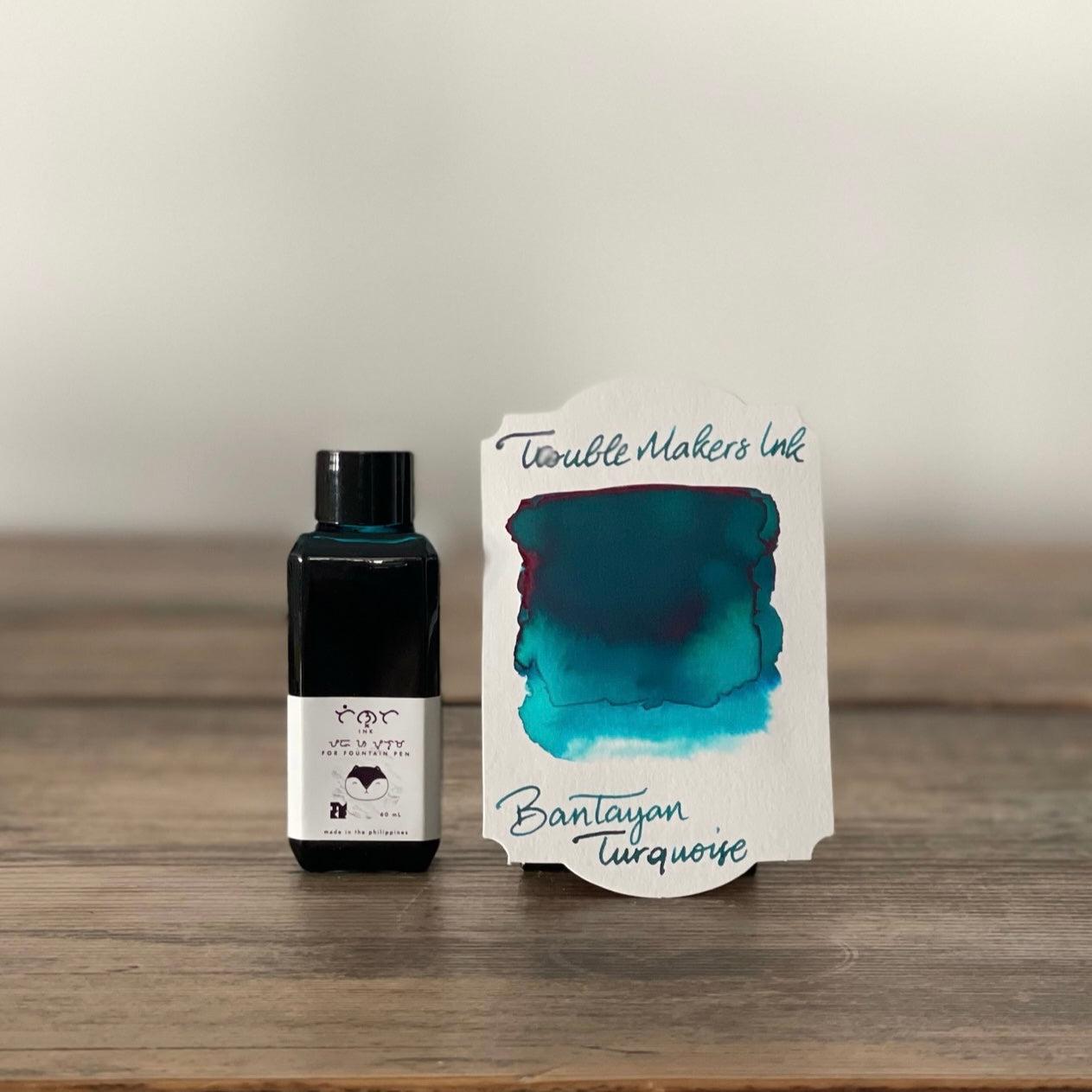 Troublemaker Bantayan Turquoise Ink - Premium Fountain Pen Ink for Calligraphy, Journaling & Artistic Writing - Vibrant Blue-Green Shading Ink