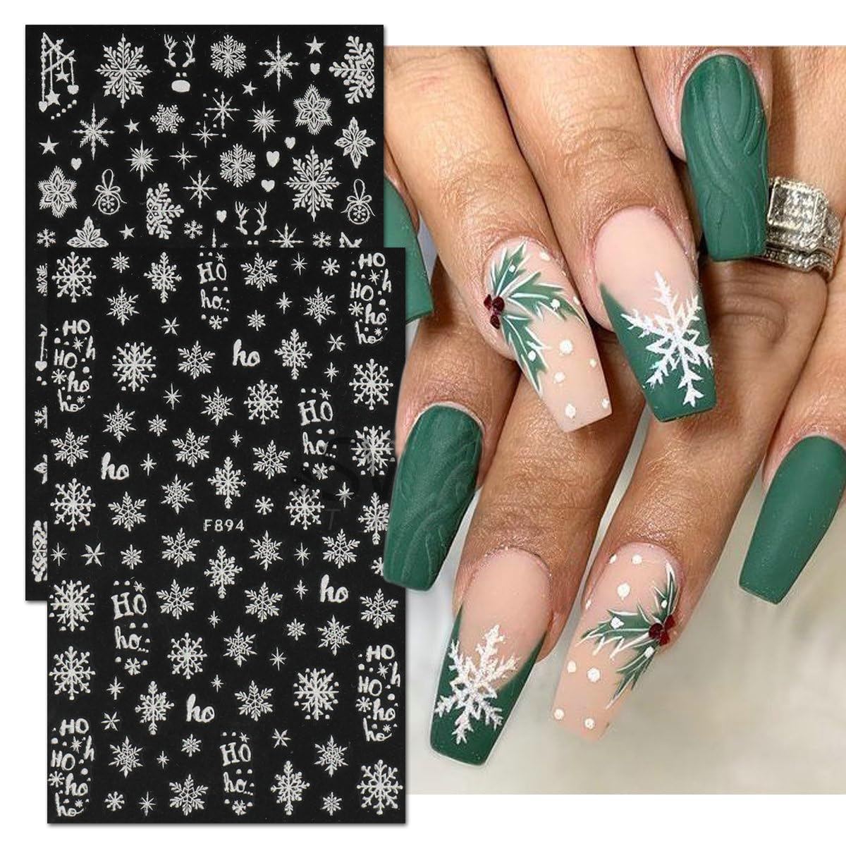 Christmas Nail Art Stickers - Winter Snowflake Nail Decals Kit with Shining Silver Design for Holiday Manicure (8 Sheets) | Perfect for Christmas Parties, New Year Celebrations & Festive Nail Decorations