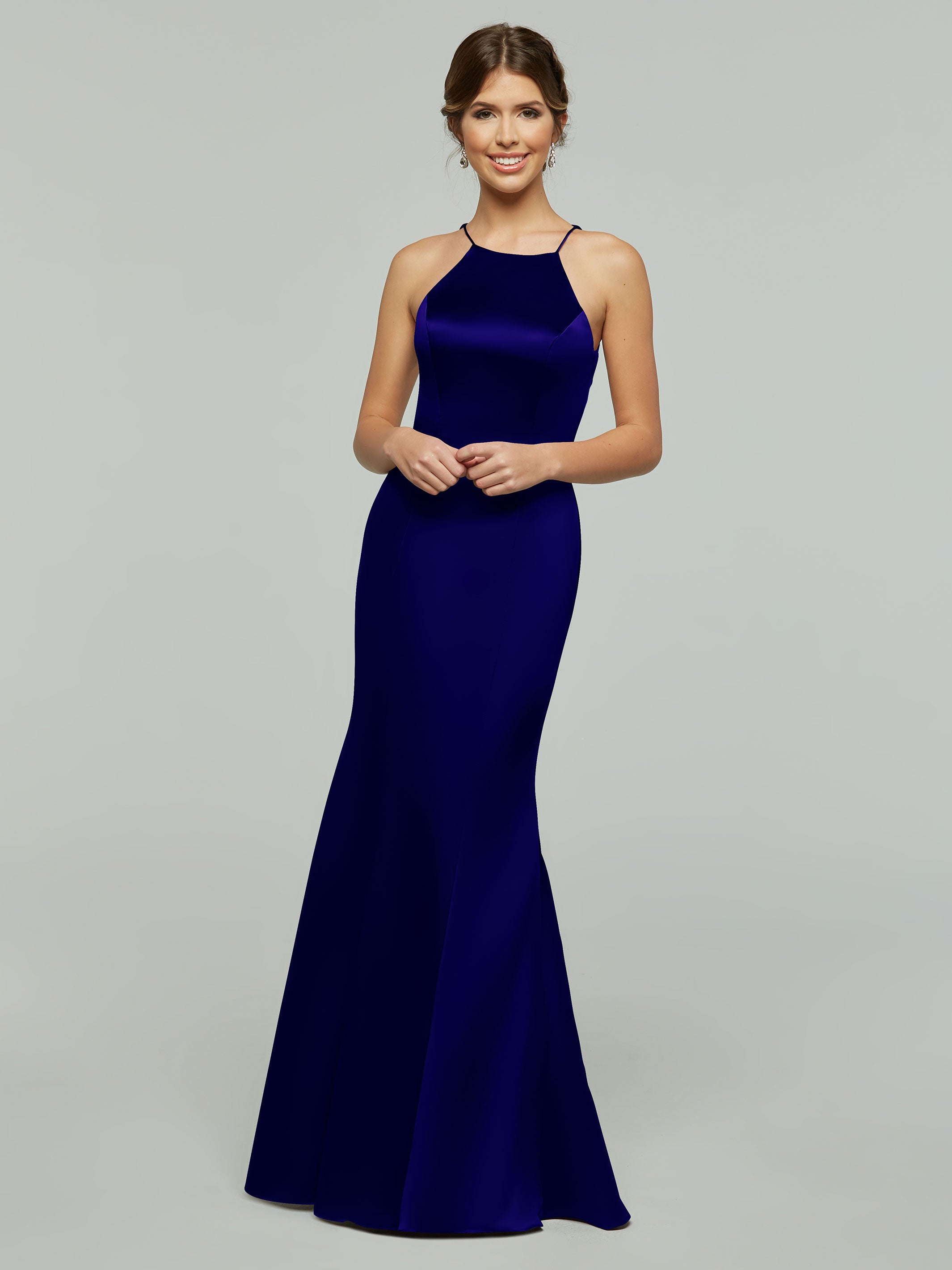 Elegant 80071 Mermaid Satin Bridesmaid Dress with Halter Neckline - Perfect for Weddings, Proms & Formal Events