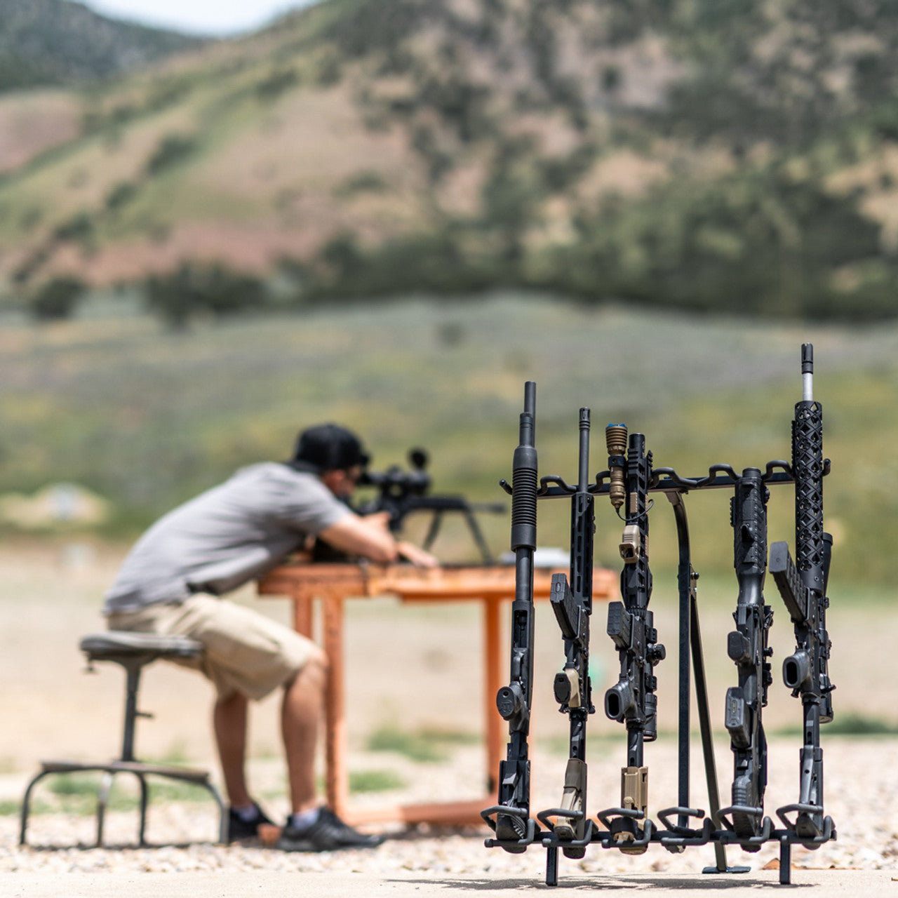 Heavy Duty Folding Metal Gun Rack for 6 Rifles - Secure Firearm Storage | Perfect for Gun Cabinets, Hunting Trips & Home Defense Organization