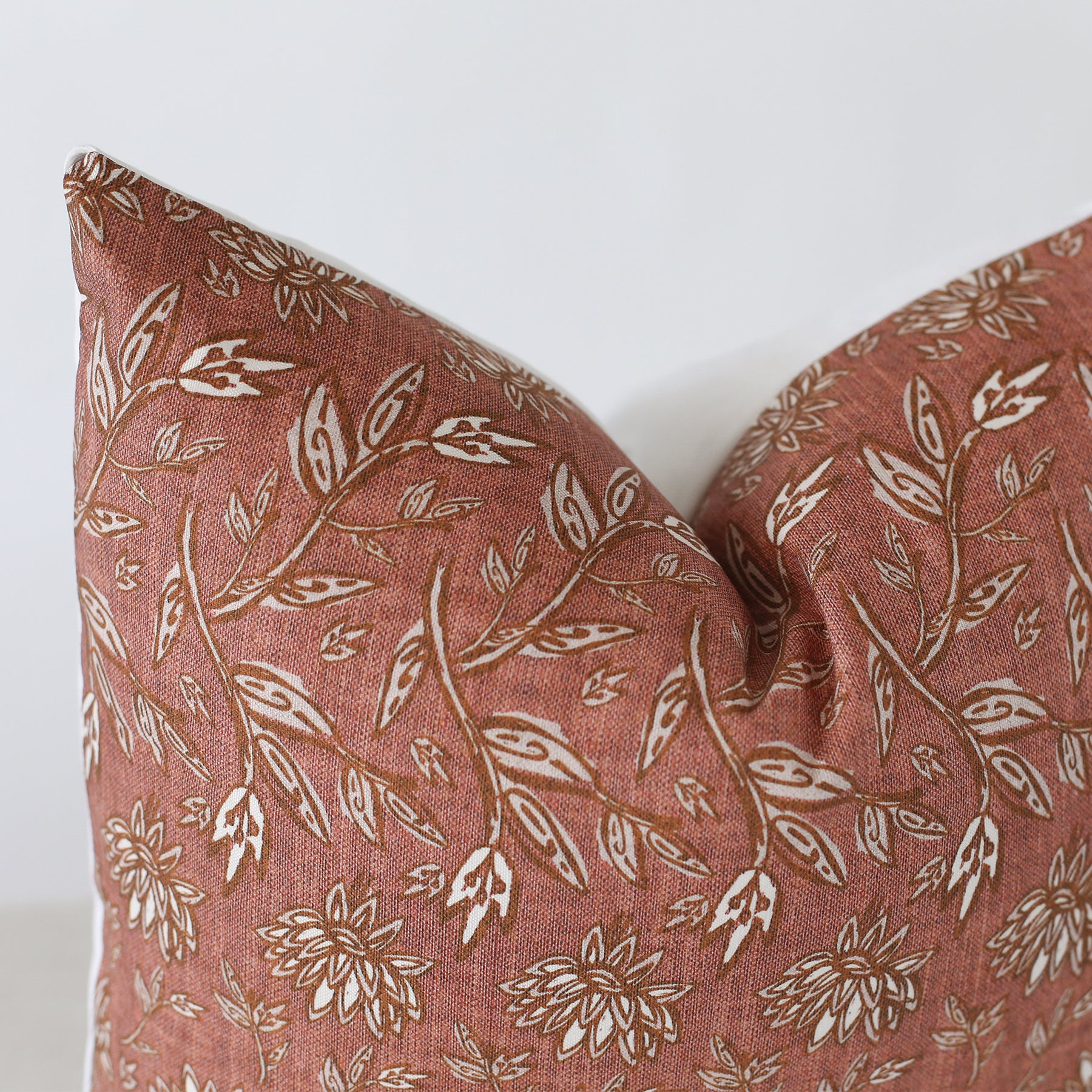 Handmade Terracotta Floral Pillow Cover - Boho Home Decor for Living Room, Bedroom & Outdoor - 18x18 Inch Cotton Square Cushion Case