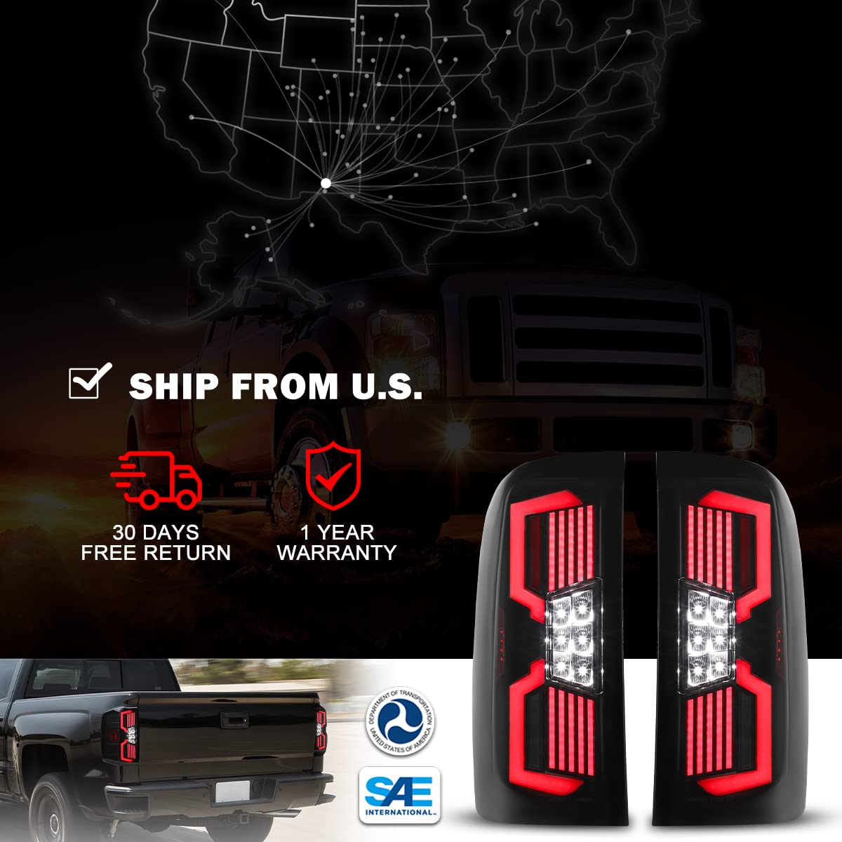 Nixon Offroad LED Tail Lights Assembly for 2014-2018 Chevy Silverado 1500 & 2015-2018 Silverado 2500HD/3500HD - Smoked LED Sequential Turn Signals & Full LED Indicators - Upgrade for Enhanced Visibility & Style