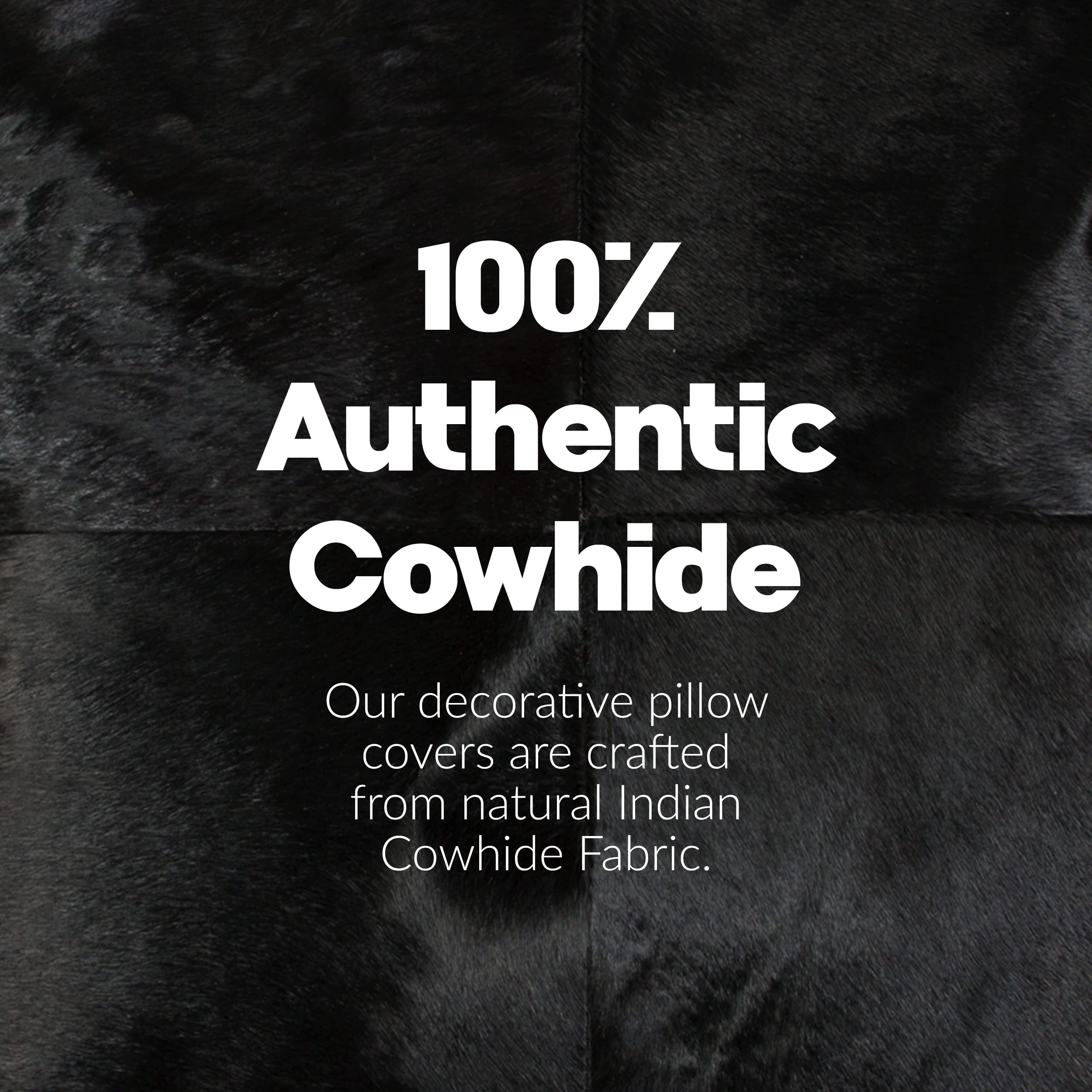 Premium 18x18 Inch Natural Torino Cowhide Throw Pillows with Polyester Insert - Handcrafted 100% Genuine Leather Decorative Cushions for Sofa, Bed & Living Room - Black Luxury Home Decor Accent Pillows