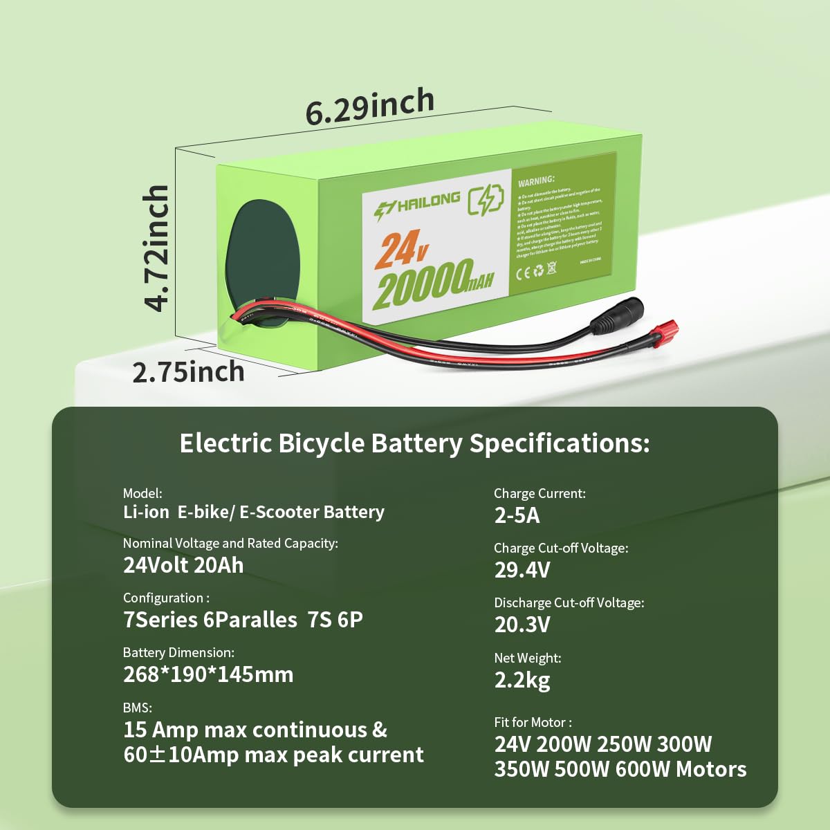 24V 20Ah Lithium Ion Battery for Electric Bike & Scooter - Includes 29.4V 2A Charger, 25A BMS, T-Plug & XT60 Connector - Perfect for Commuting, Leisure Riding & Urban Transportation