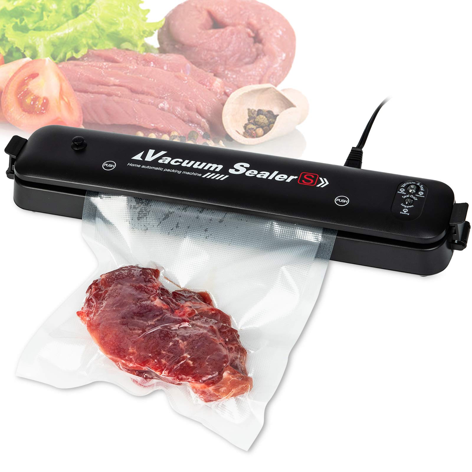 Portable Vacuum Sealer Machine for Food - Compact, Easy to Use & Clean with LED Indicator - Perfect for Dry & Wet Food Storage, Meal Prep & Sous Vide Cooking - Black