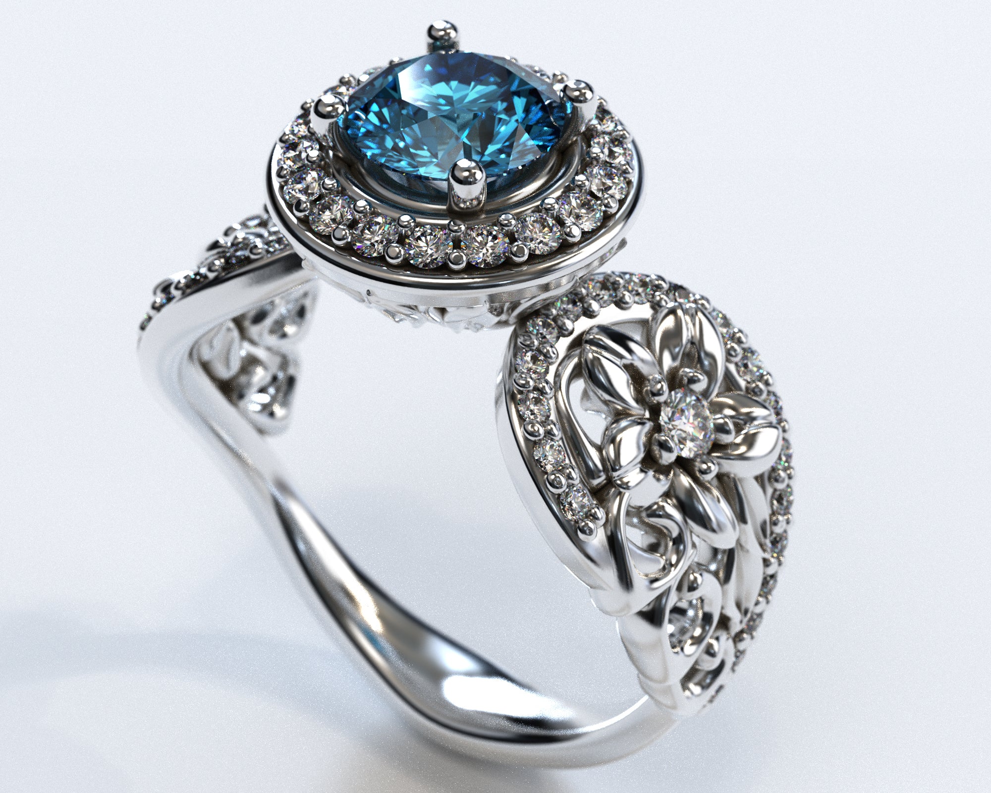 Blue Diamond Flower Engagement Ring - Elegant & Unique Wedding Band for Women - Perfect for Proposals, Anniversaries & Special Occasions