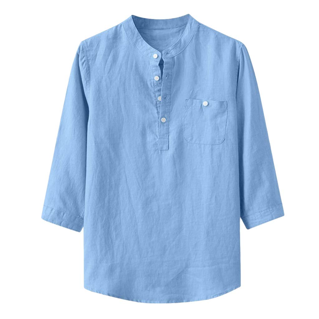 Men's Casual Linen Dress Shirt with Quarter Pocket & Stand Collar - Breathable Cotton Solid & Pattern Shirts for Office, Wedding & Summer Outfits
