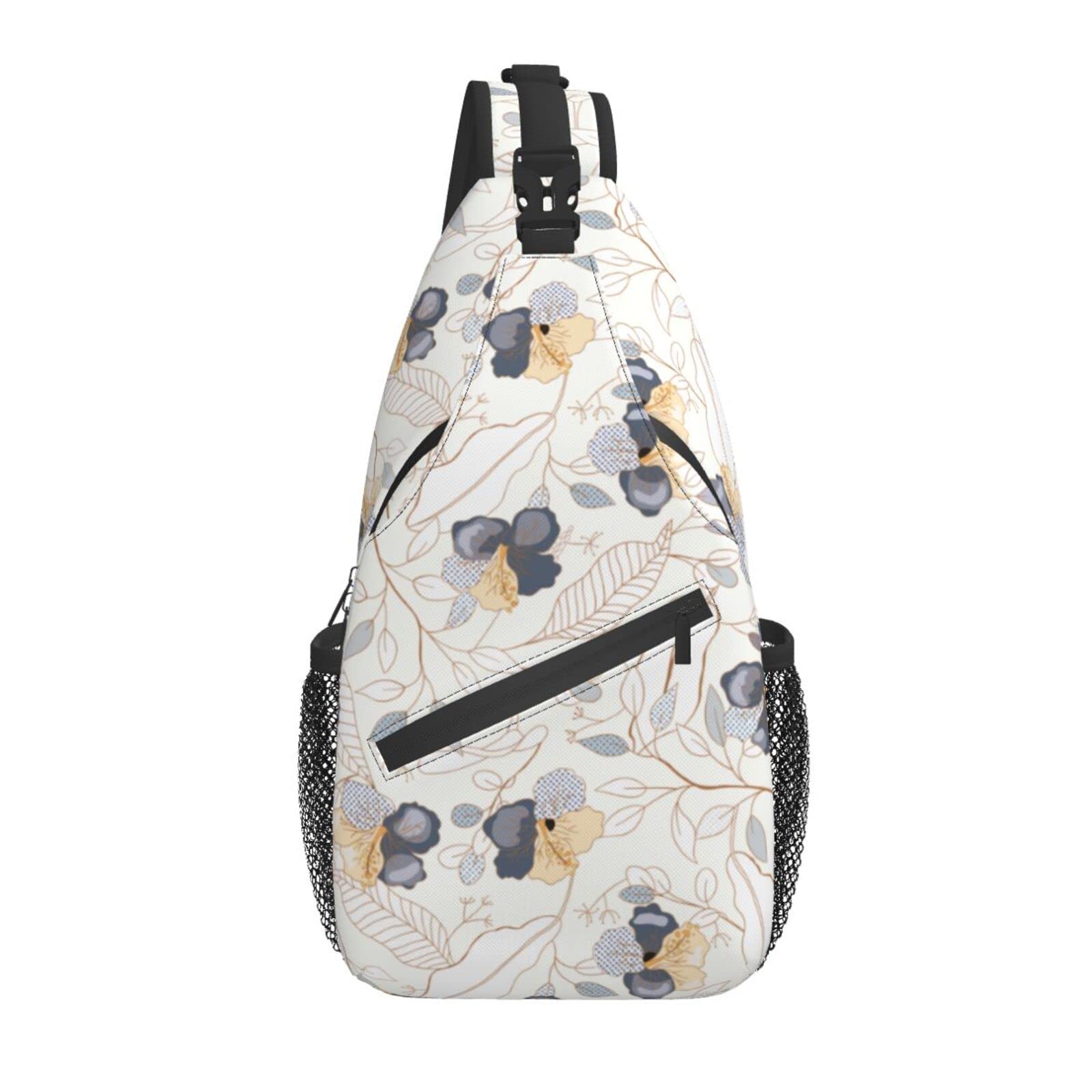 Floral Flower White Large Sling Crossbody Backpack for Men & Women - Water Bottle Holder, Travel Hiking Shoulder Bag - Perfect for Day Trips, Commuting & Outdoor Adventures
