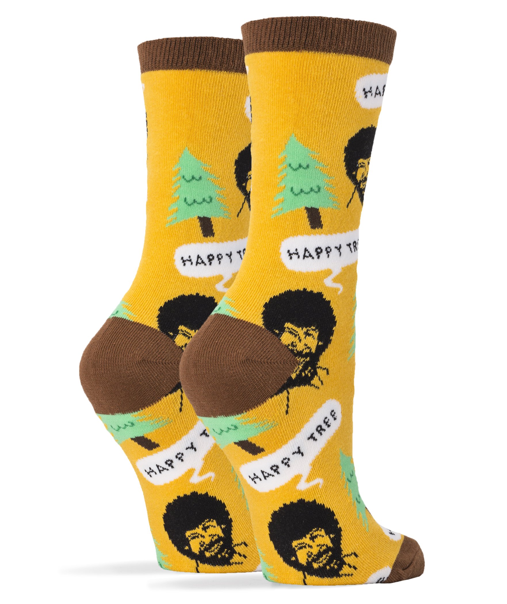 Funny Bob Ross Novelty Crew Socks for Women - Whimsical Fashion Socks with Paint Brush & Happy Trees Design - Perfect Gift for Artists, Sock Lovers & Casual Wear