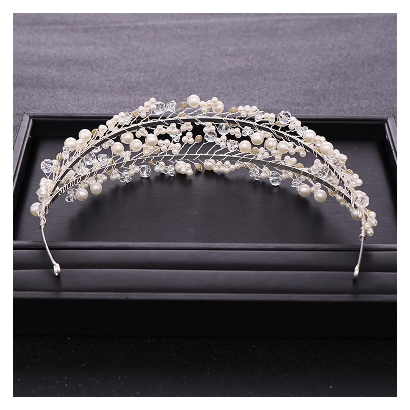 Trendy White Pearl Crystal Bridal Hair Accessories - Wedding Crown Headband & Hair Band for Brides, Handmade Lasting Silver Headdress | Perfect for Weddings, Prom, and Formal Events