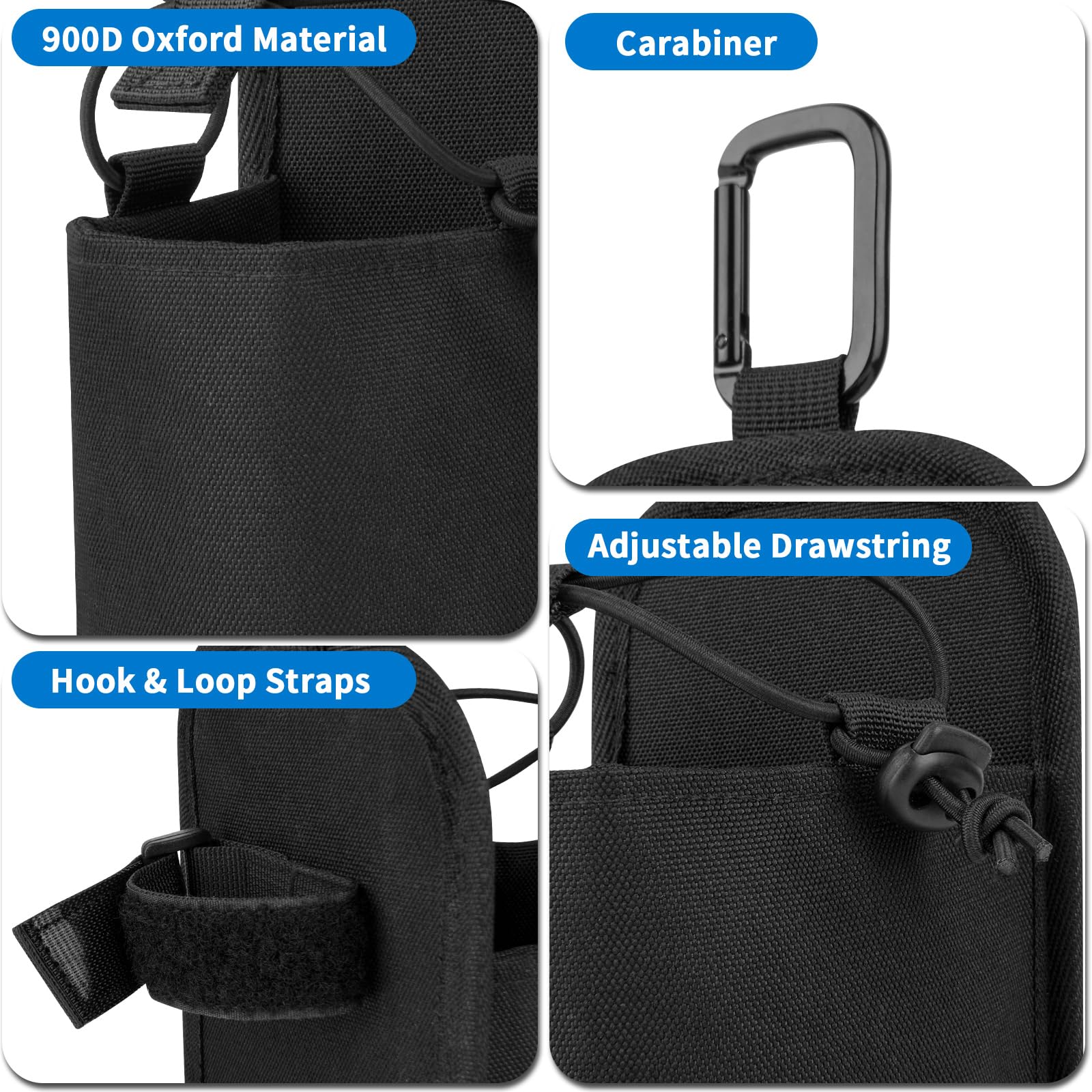Xxerciz Nylon Water Bottle Holder for Backpack Shoulder Strap - Adjustable Drawstring Pouch with Carabiner Clip | Portable Hydration Accessory for Hiking, Camping & Outdoor Adventures